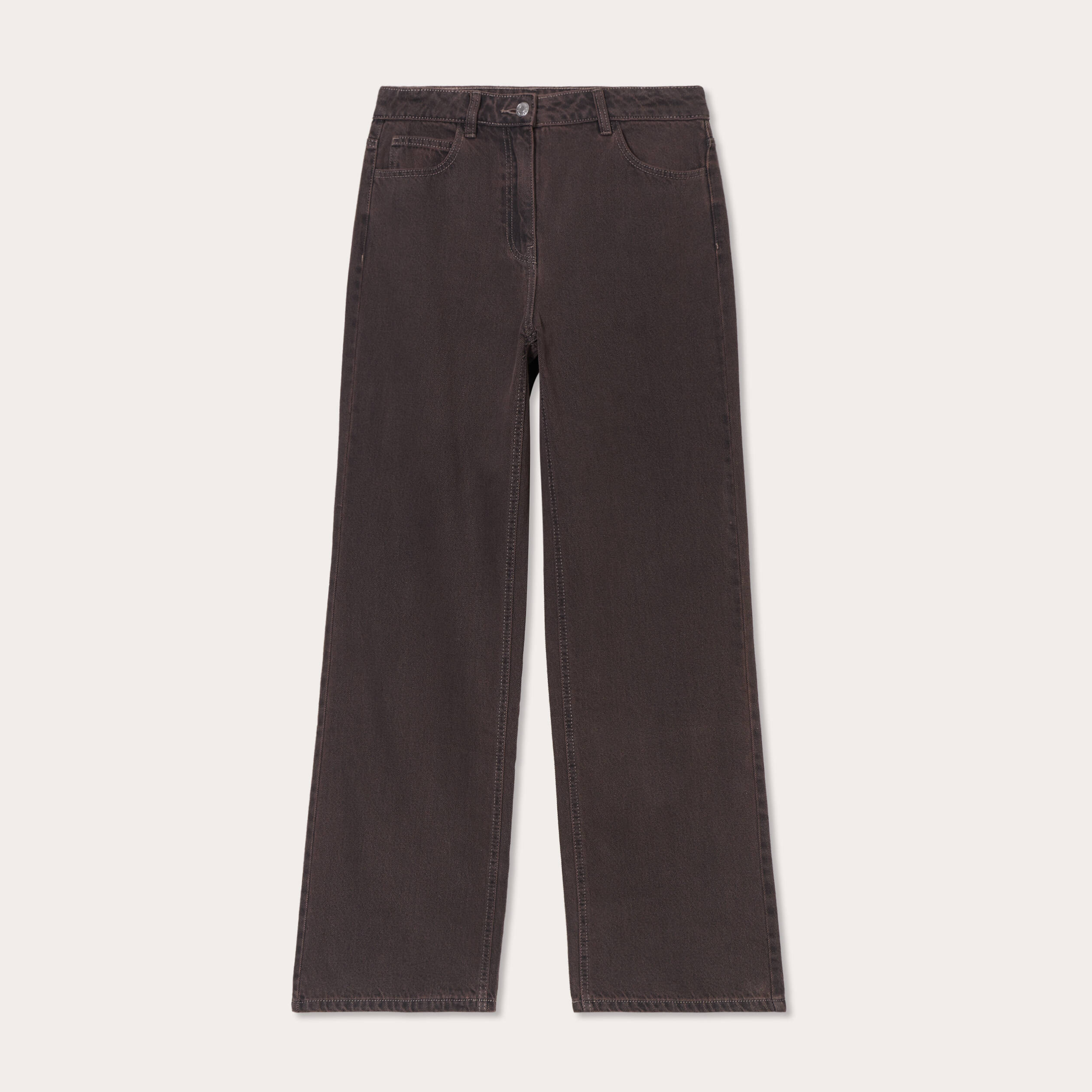 Jeans wide leg taille haute marron fonc&eacute; femme