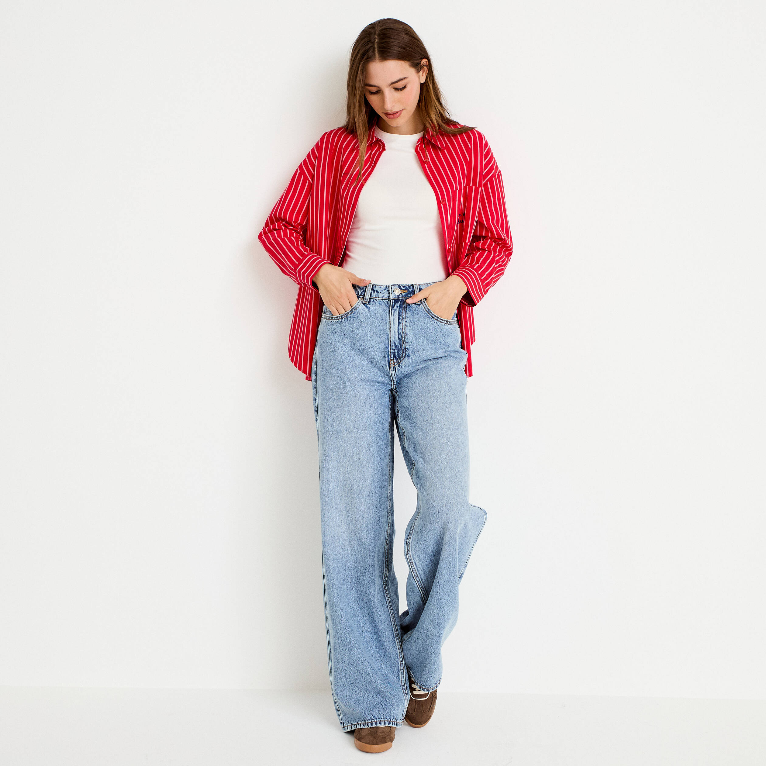 Chemise oversize manches longues rouge femme