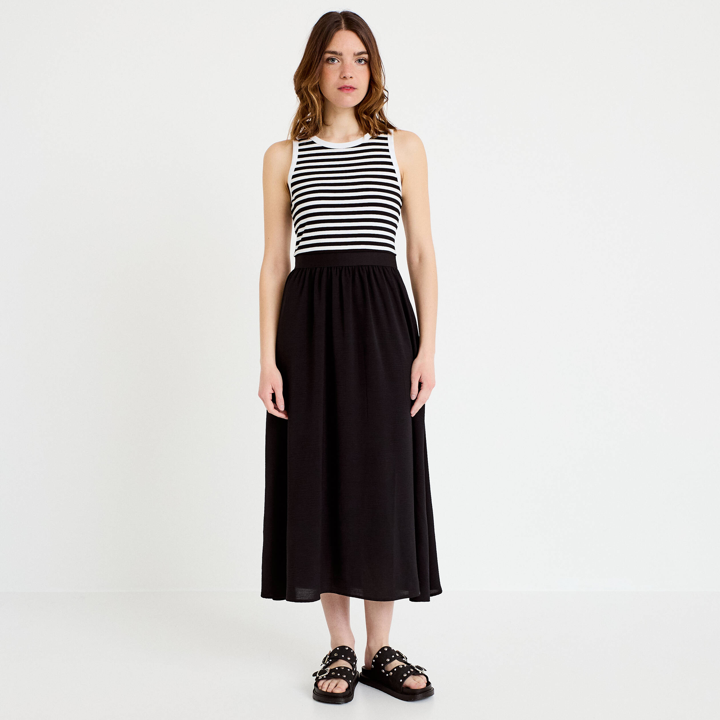 Robe longue effet 2-en-1 bleu marine femme