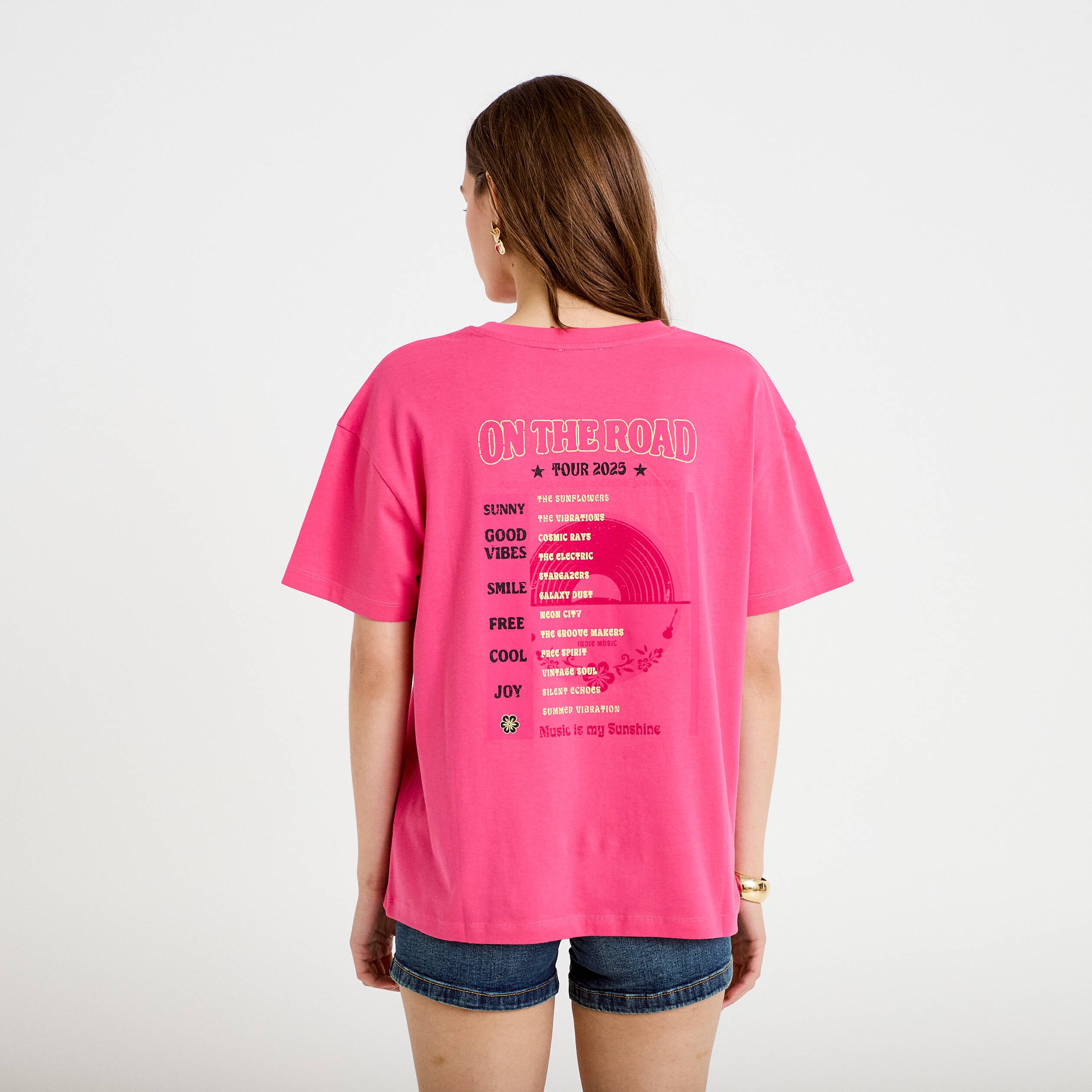 T-shirt oversize manches courtes rose fushia femme