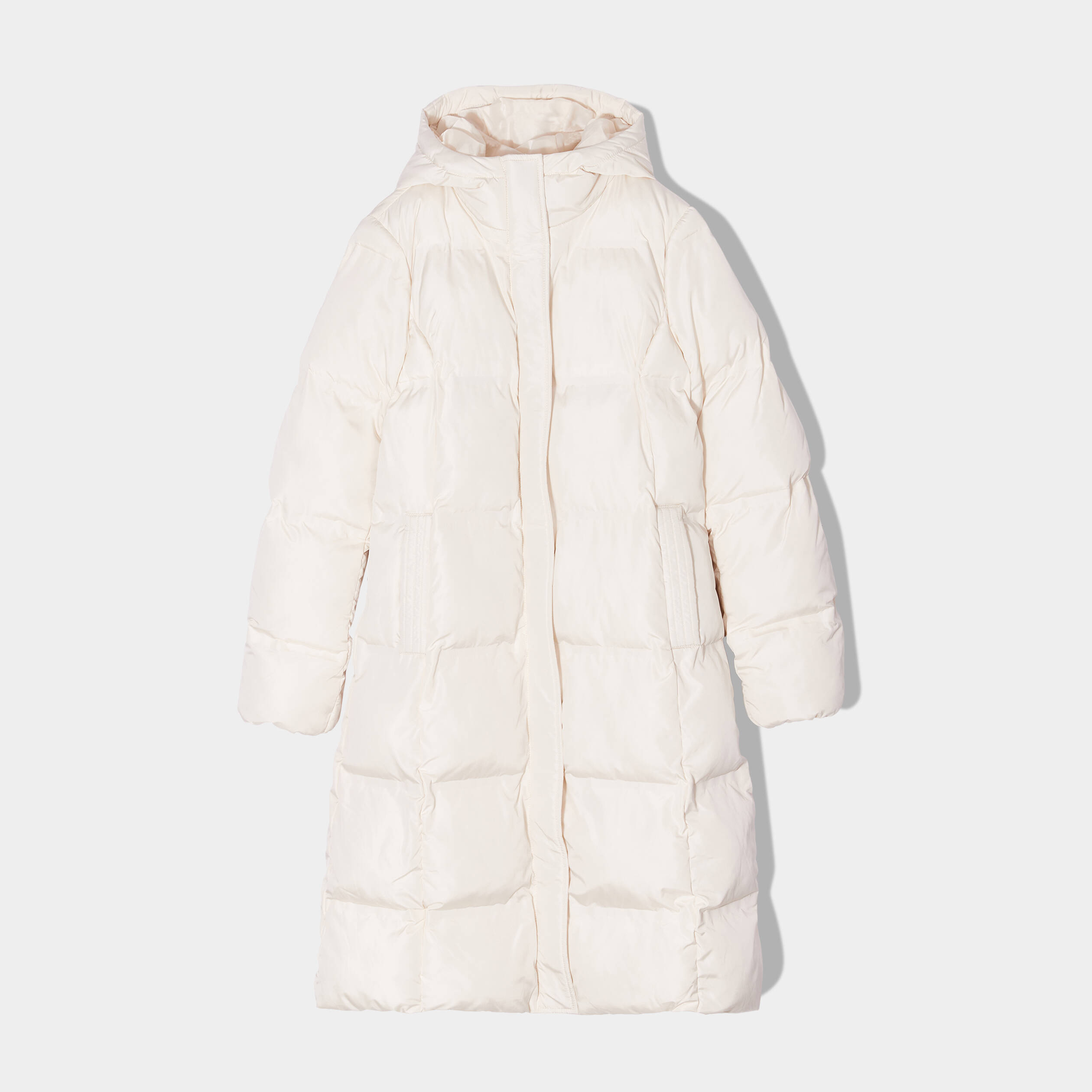 Doudoune longue à capuche ecru femme