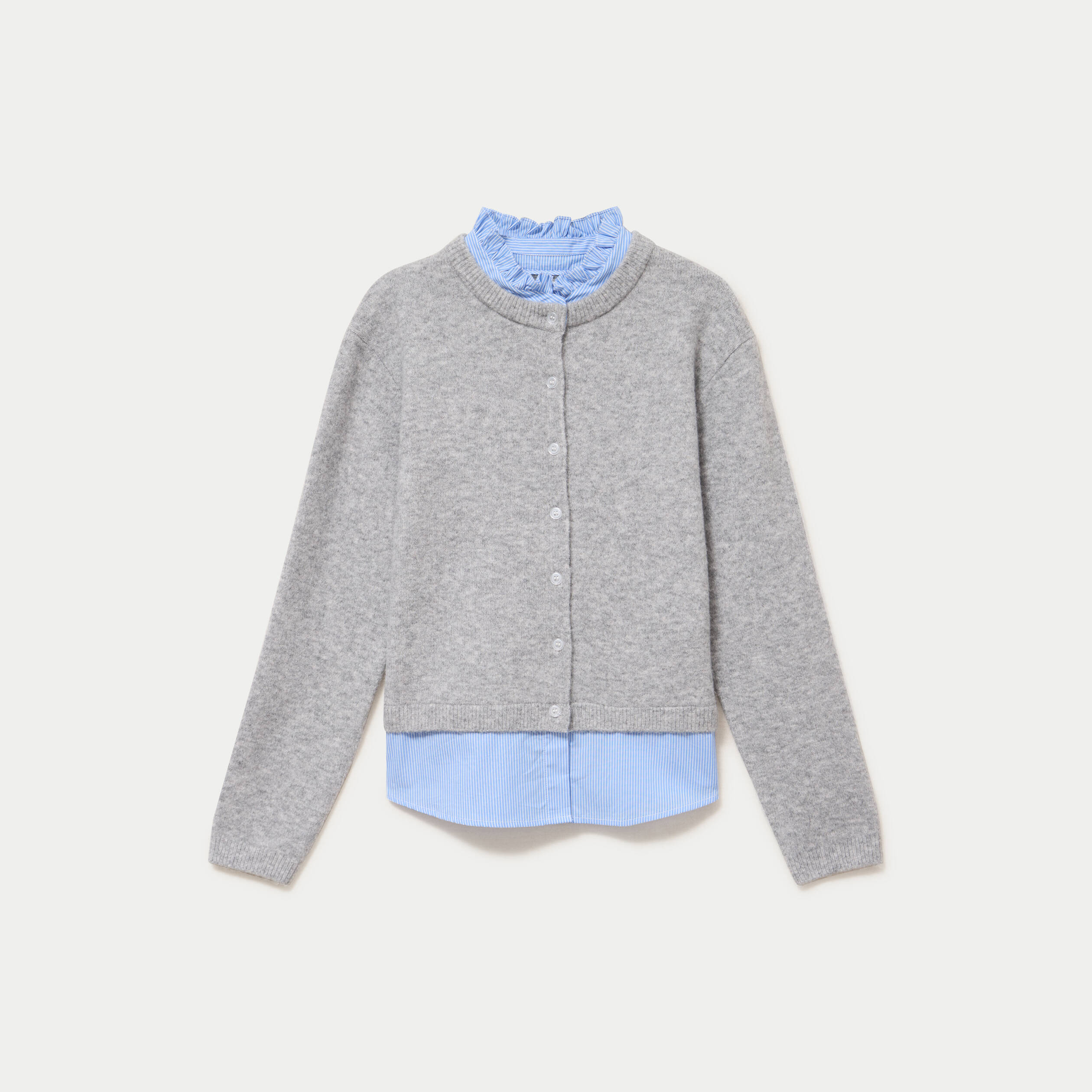 Gilet 2-en-1 col chemise manches longues gris clair femme