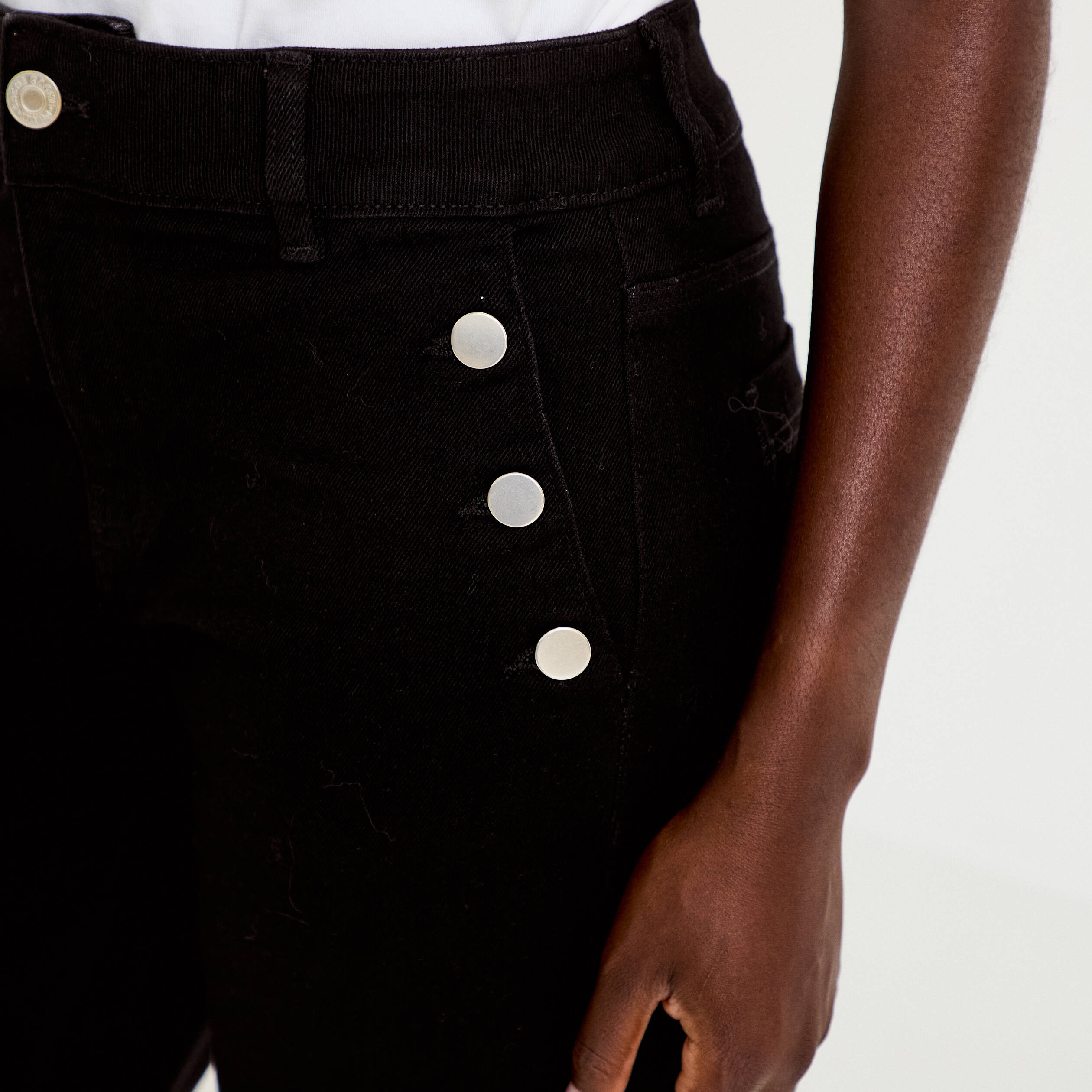 Jean wide leg cropped taille haute denim noir femme