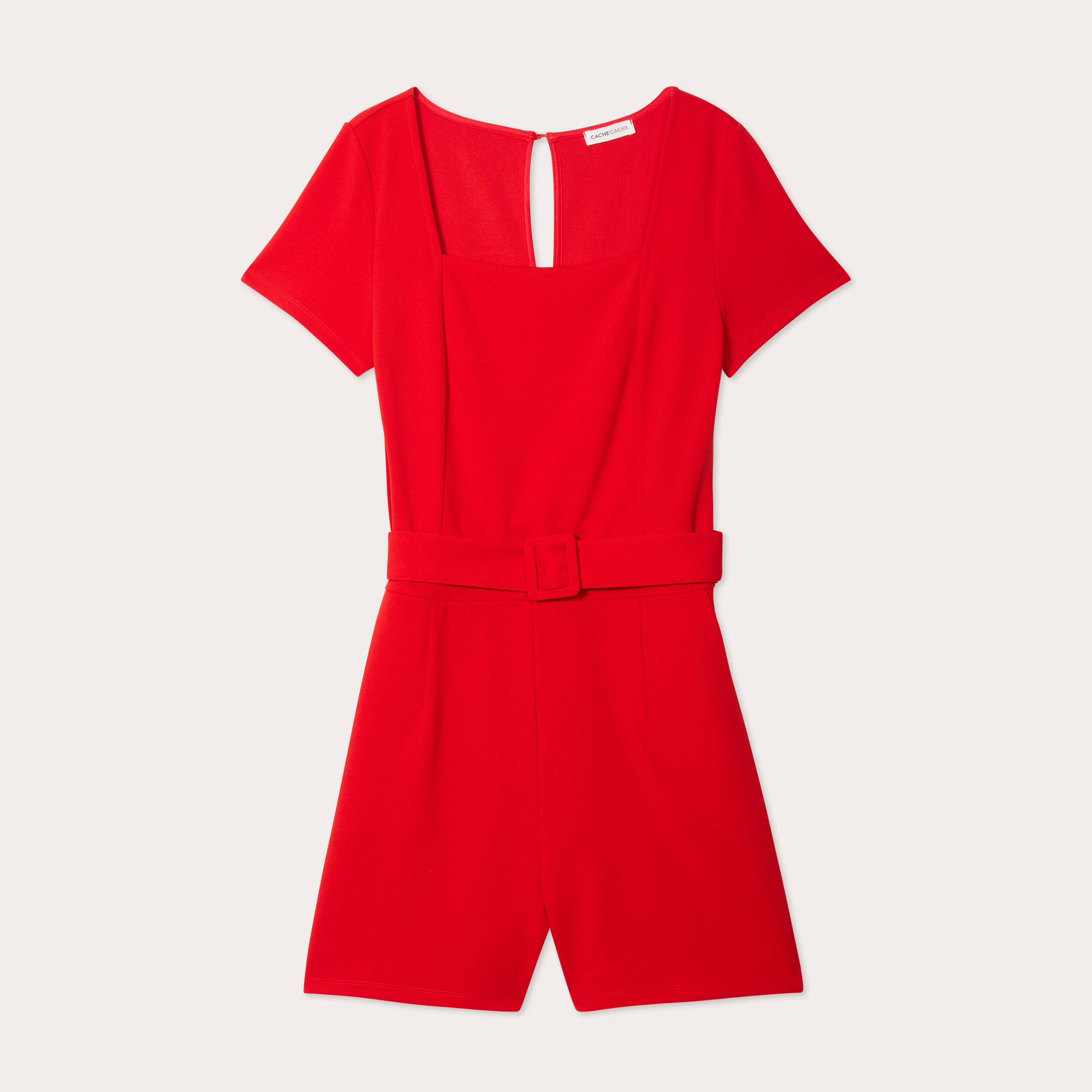 Combishort ceintur&eacute;e rouge femme