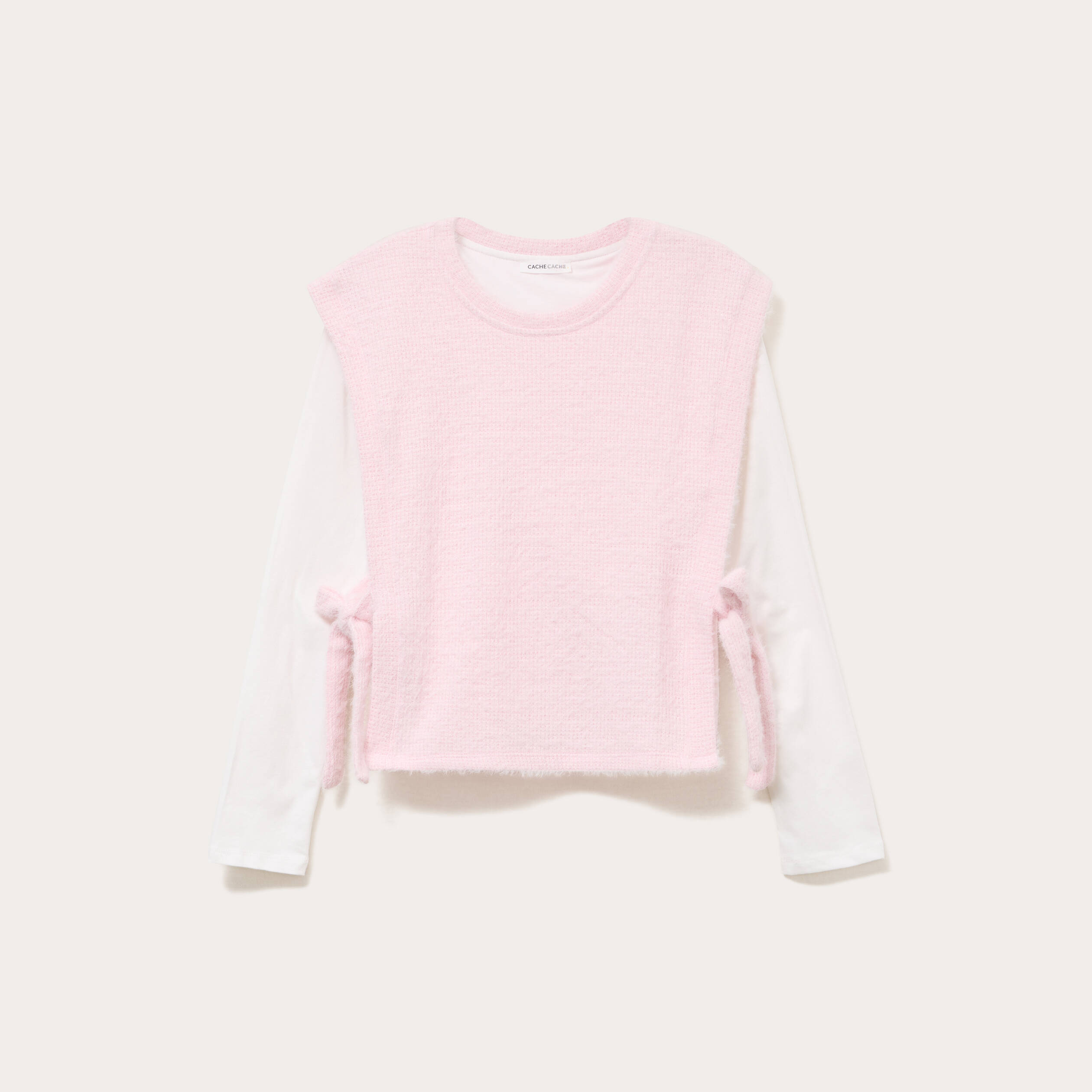 T-shirt pull sans manches 2-en-1 rose clair femme