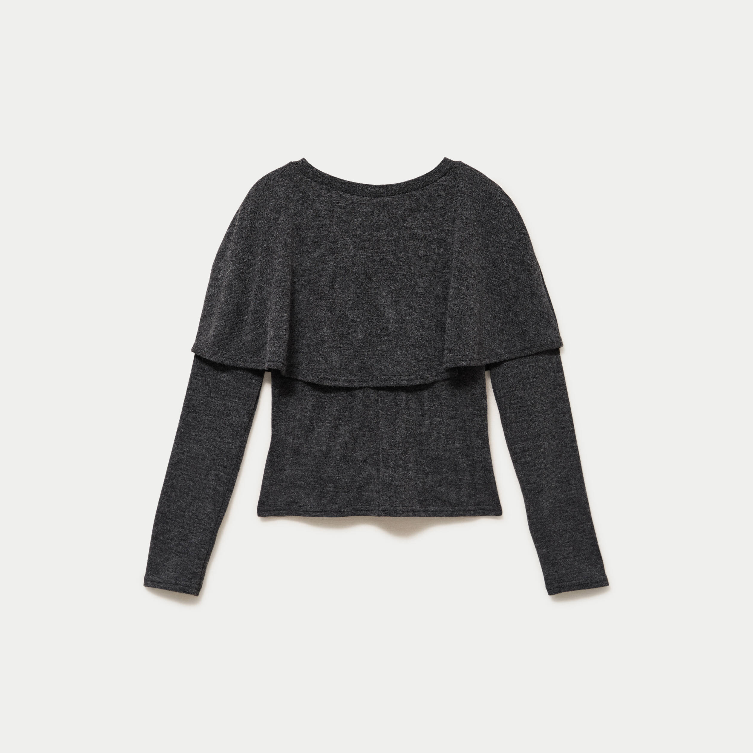 Pull cape col rond manches longues gris fonc&eacute; femme