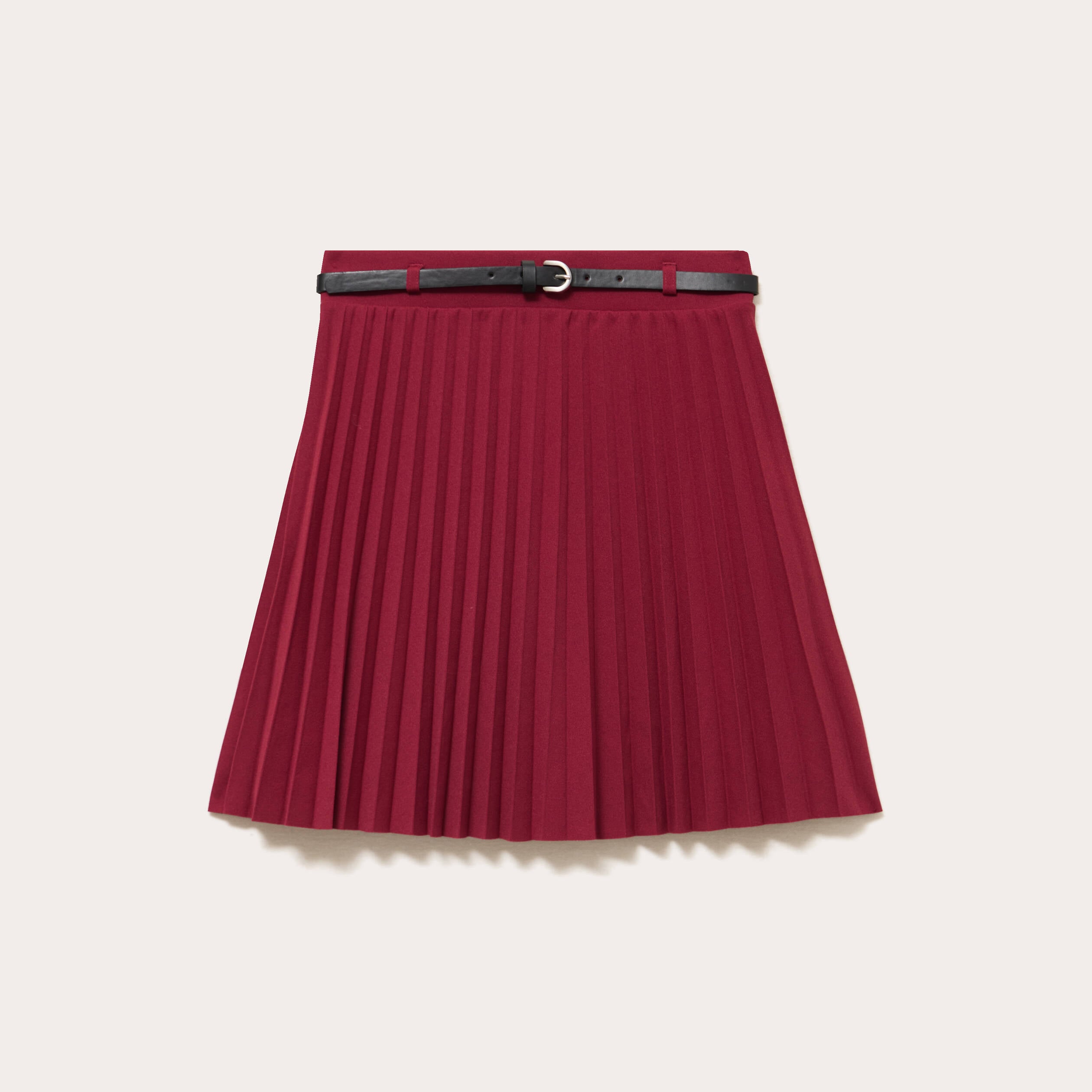 Jupe &eacute;vas&eacute;e pliss&eacute;e ceintur&eacute;e rouge fonc&eacute; femme