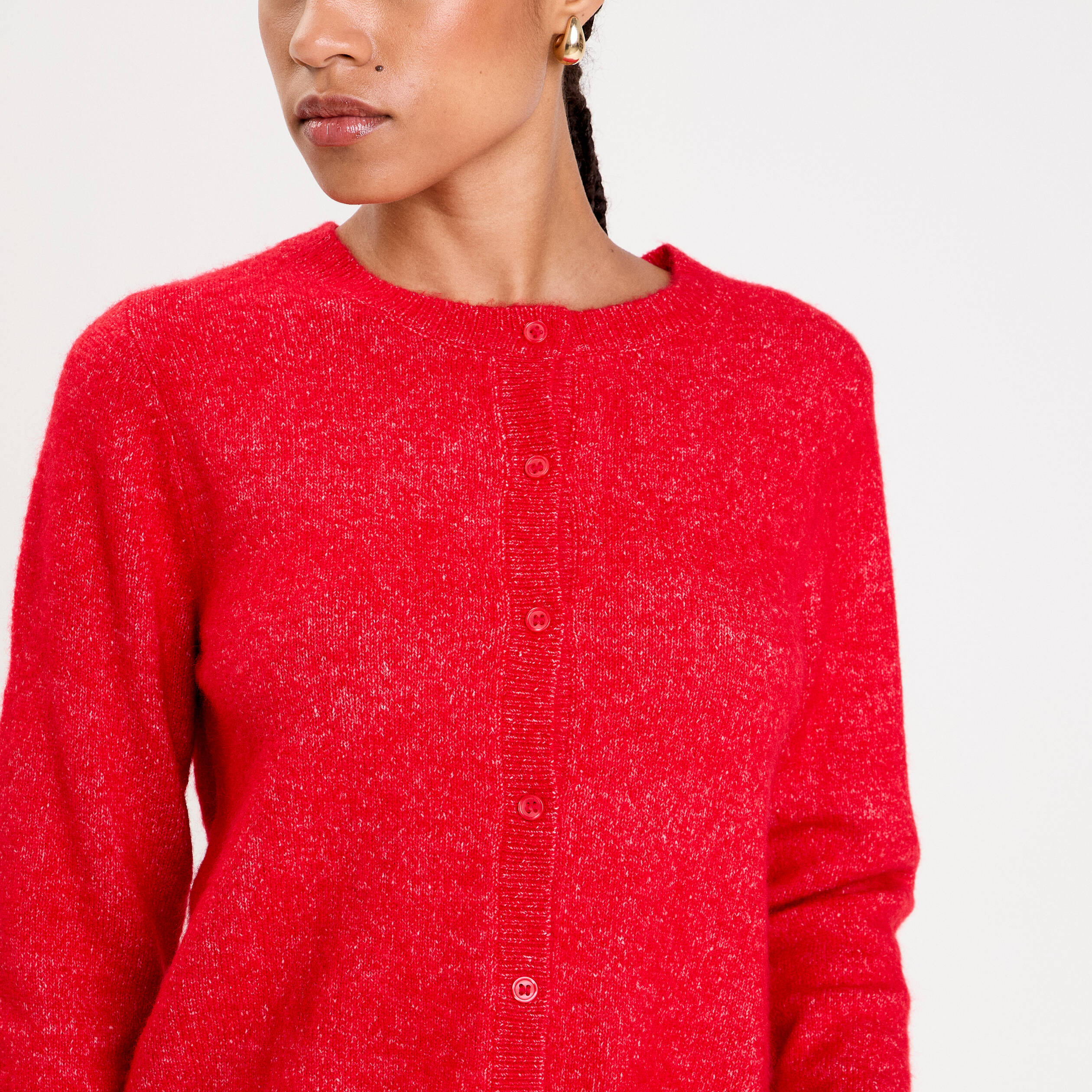 Gilet boutonn&eacute; manches longues rouge femme