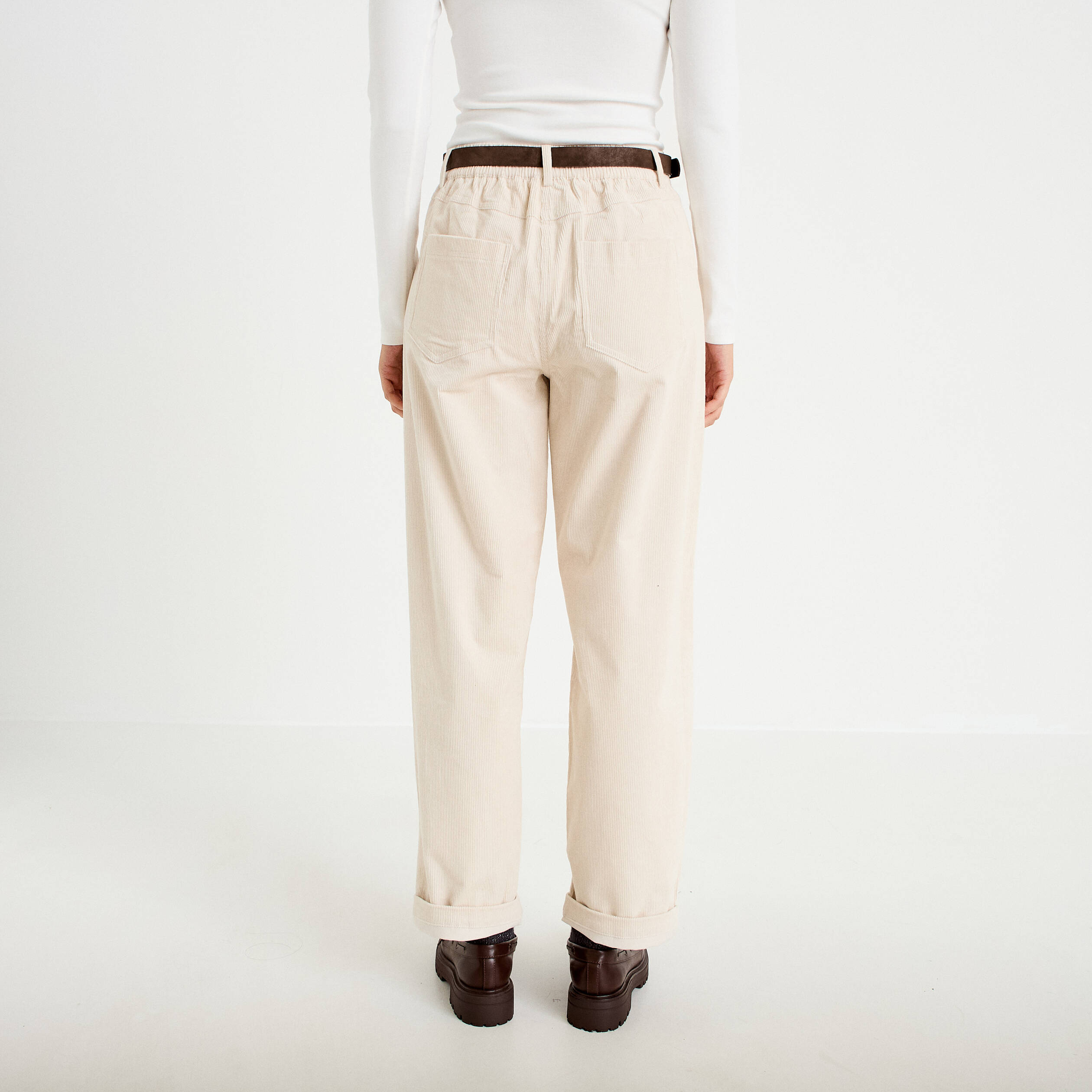 Pantalon barrel ceinture amovible ecru femme