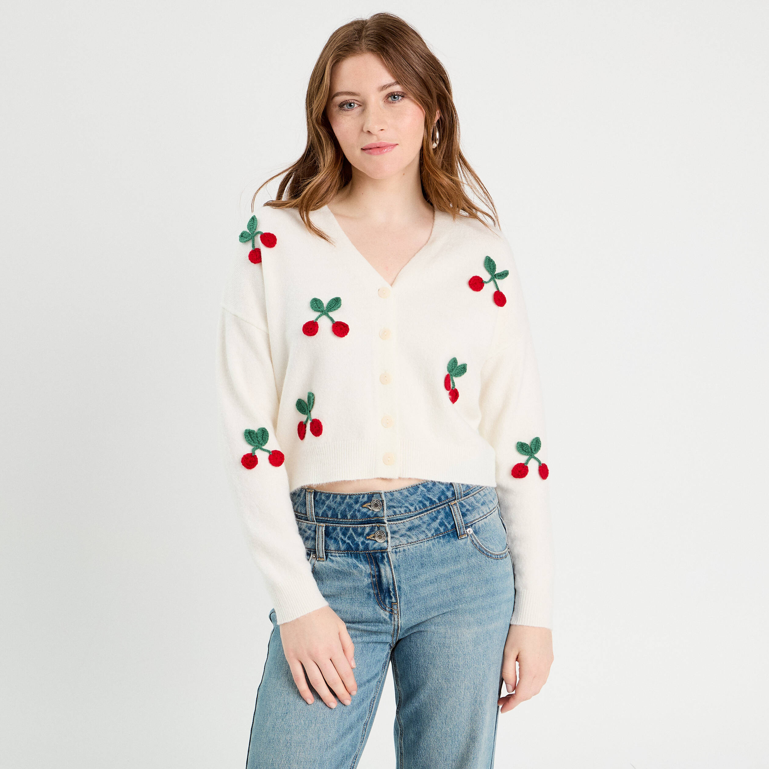 gilet court brode ecru femme Gilet court brodé ecru femme