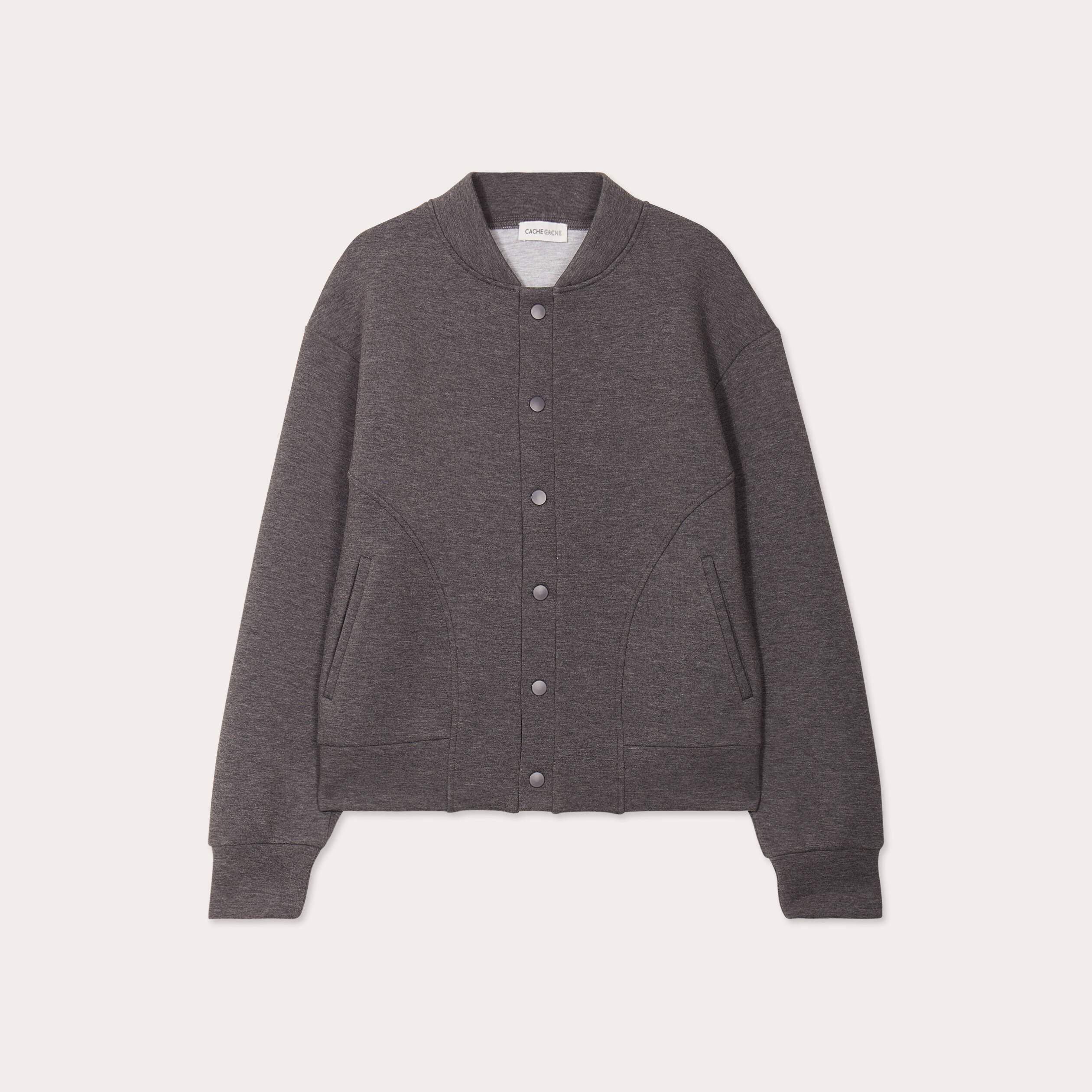 sweat boutonne col teddy gris fonce femme Sweat boutonné col teddy gris foncé femme