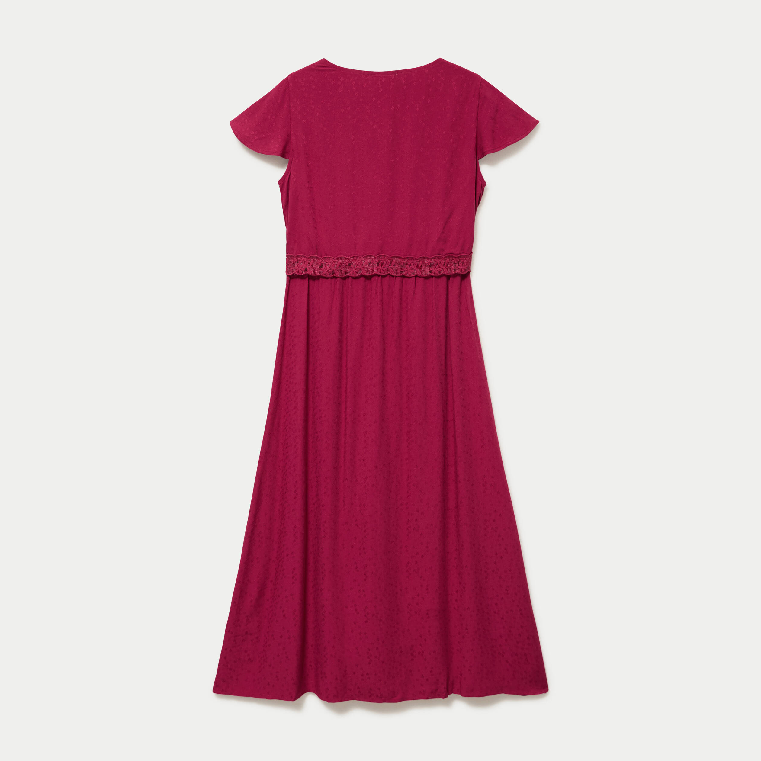 Robe longue droite col v manches courtes rouge femme
