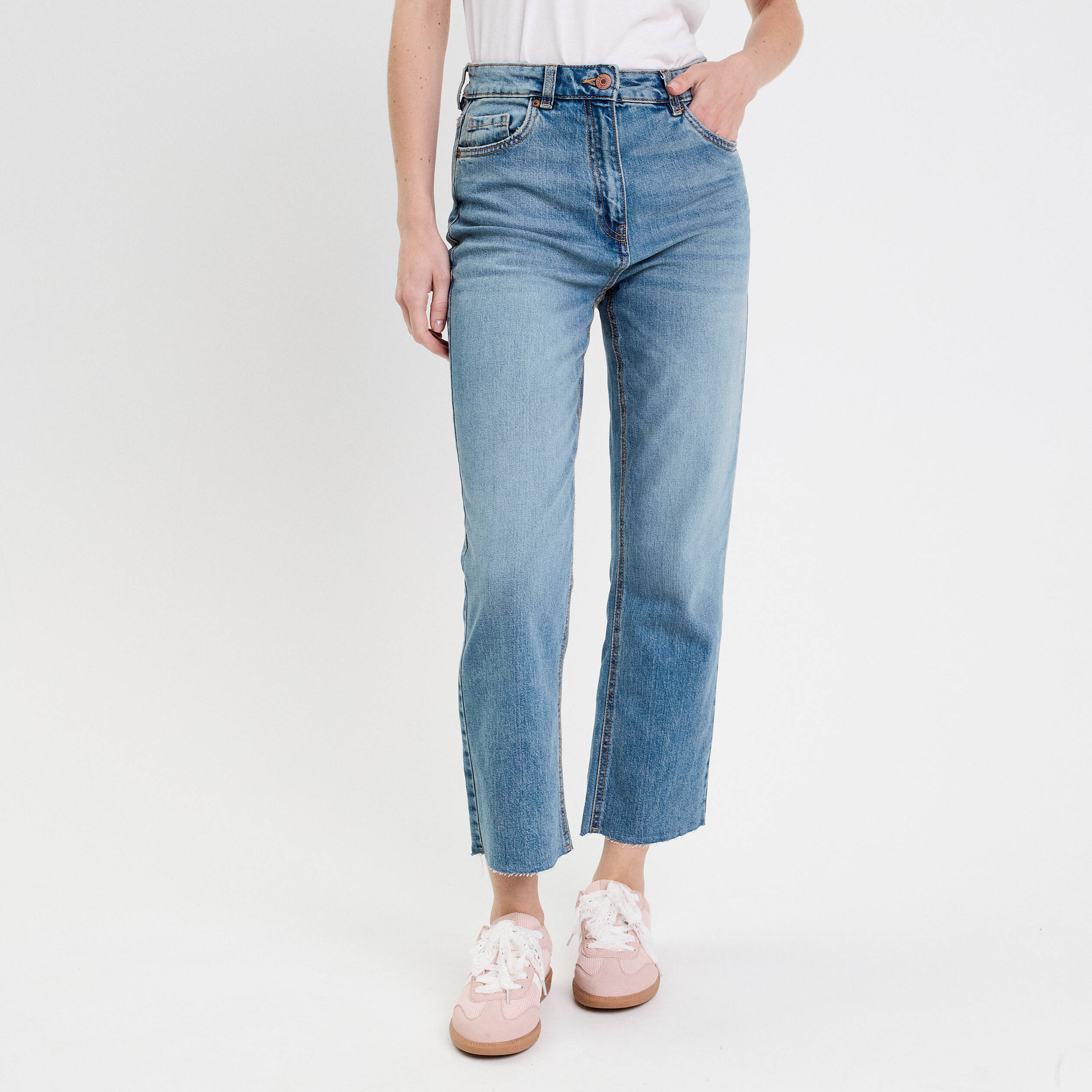 jeans droit taille haute denim dirty femme Jeans droit taille haute denim dirty femme
