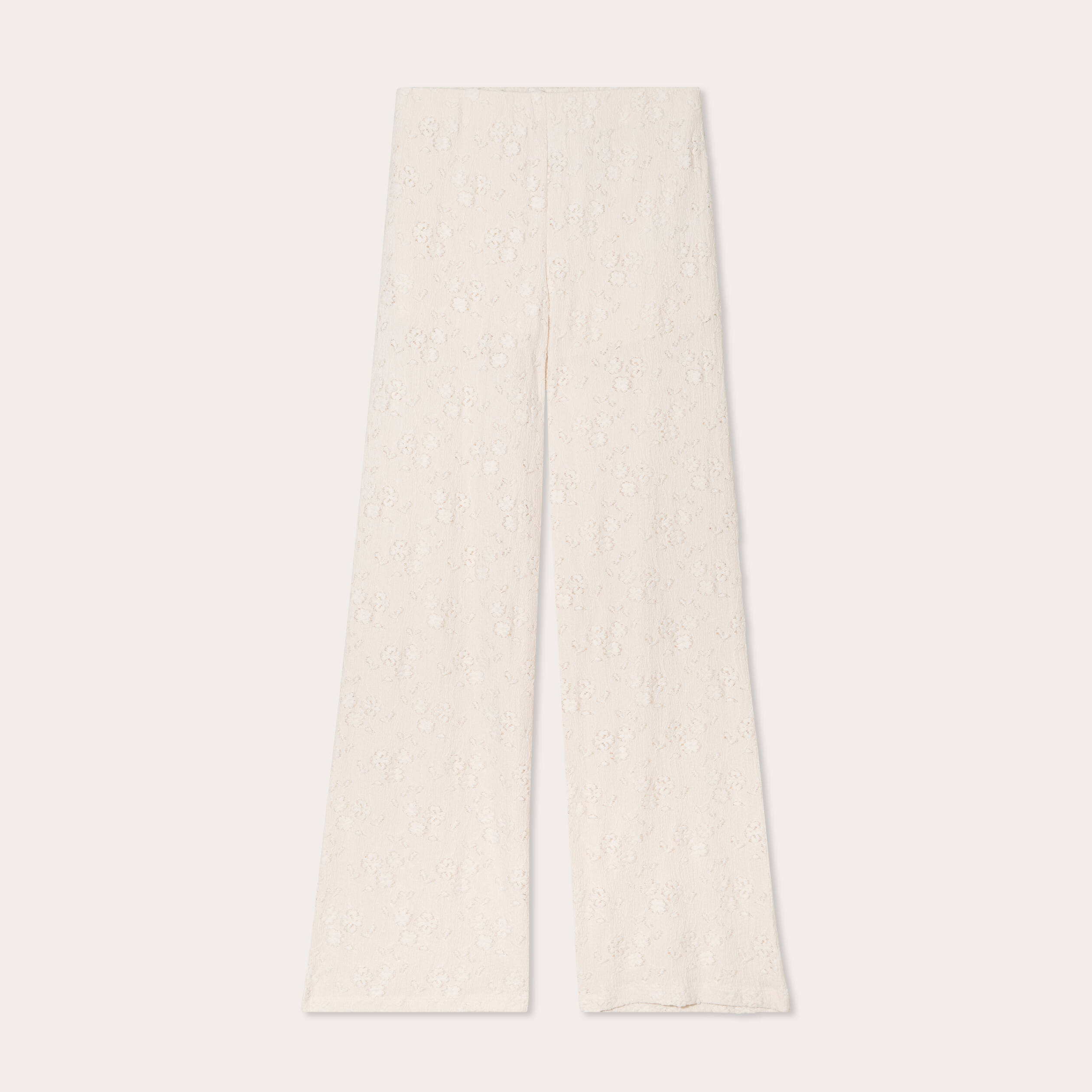 Pantalon large ajouré ecru femme