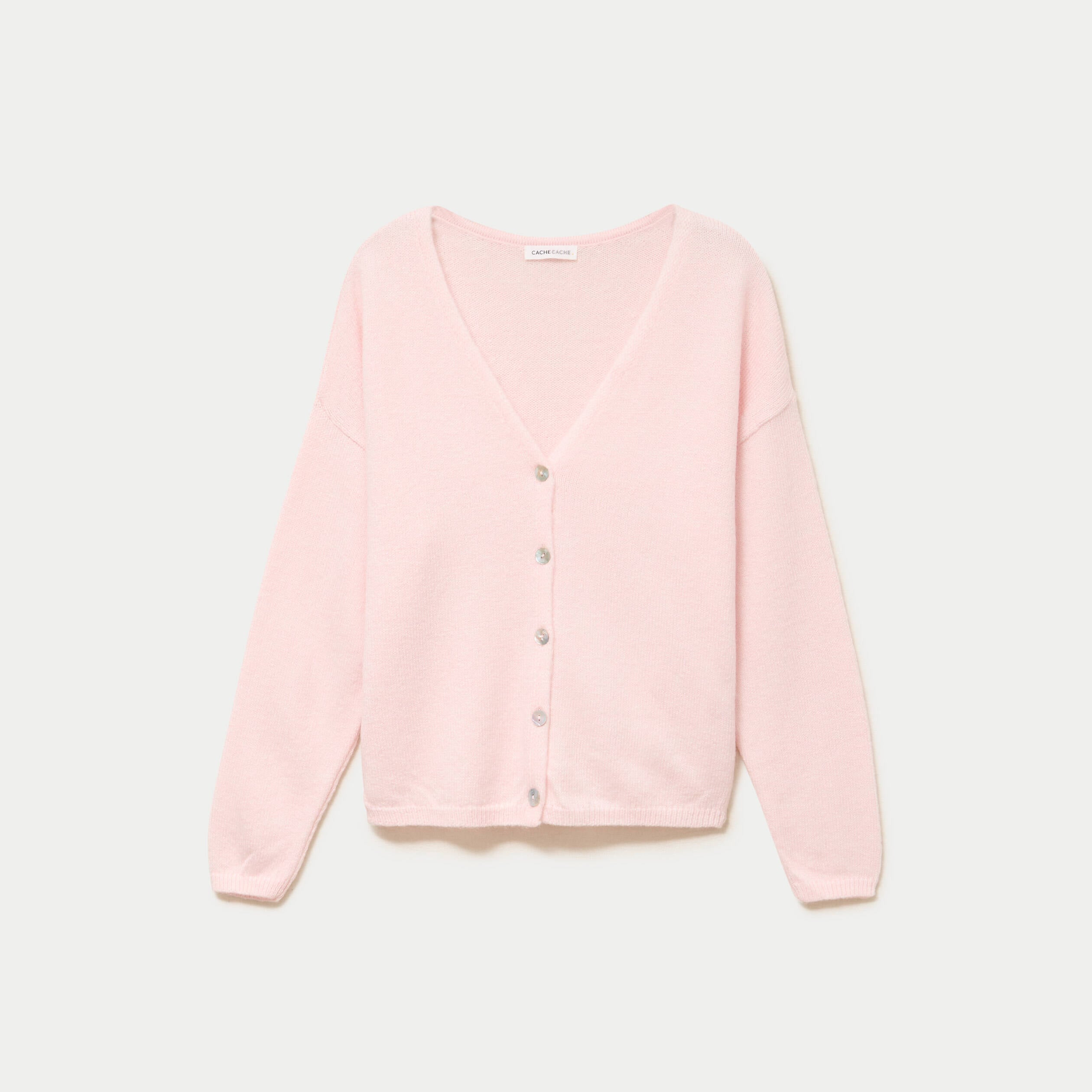 Gilet boutonn&eacute; avec col en V rose clair femme