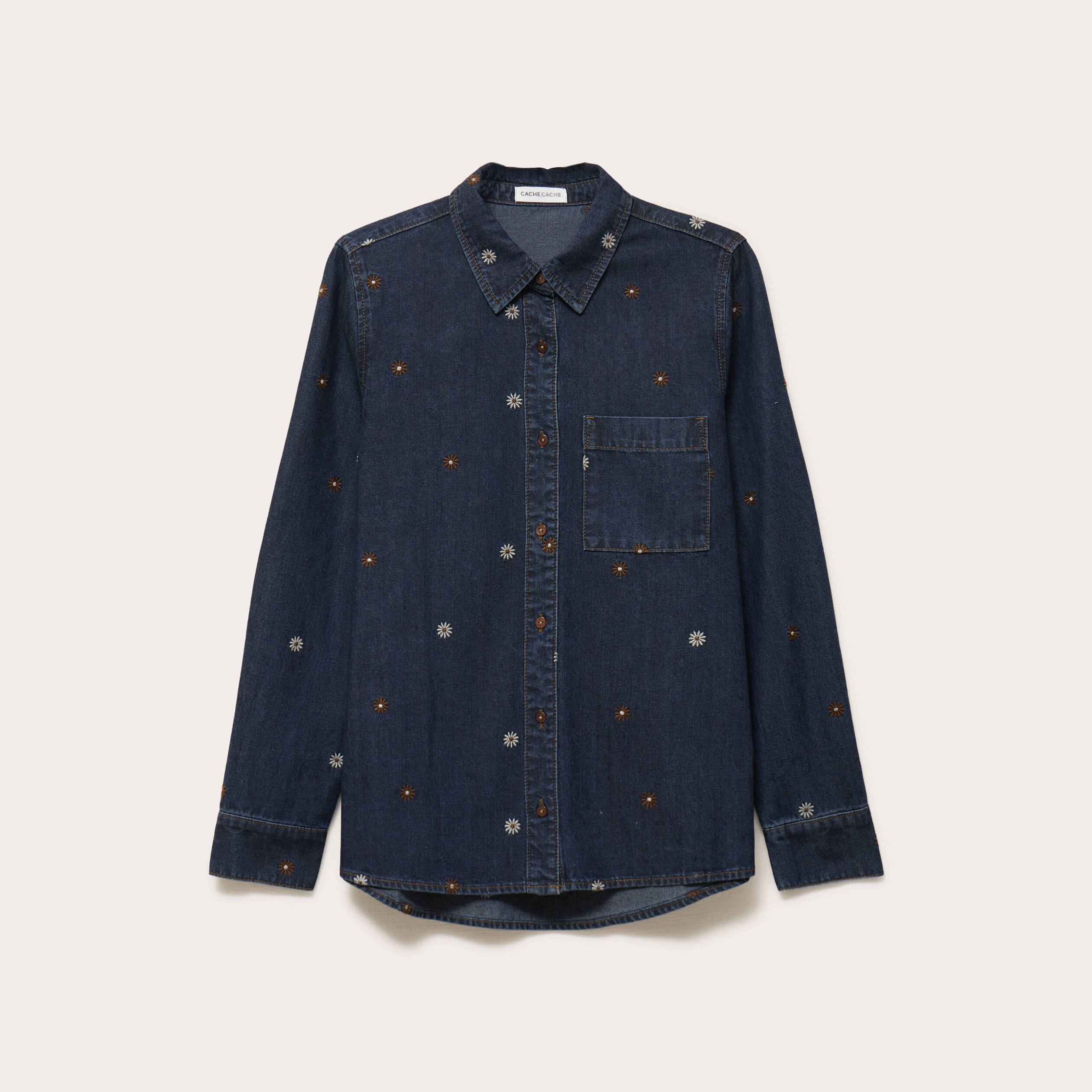 Chemise en jean brod&eacute;e denim brut femme