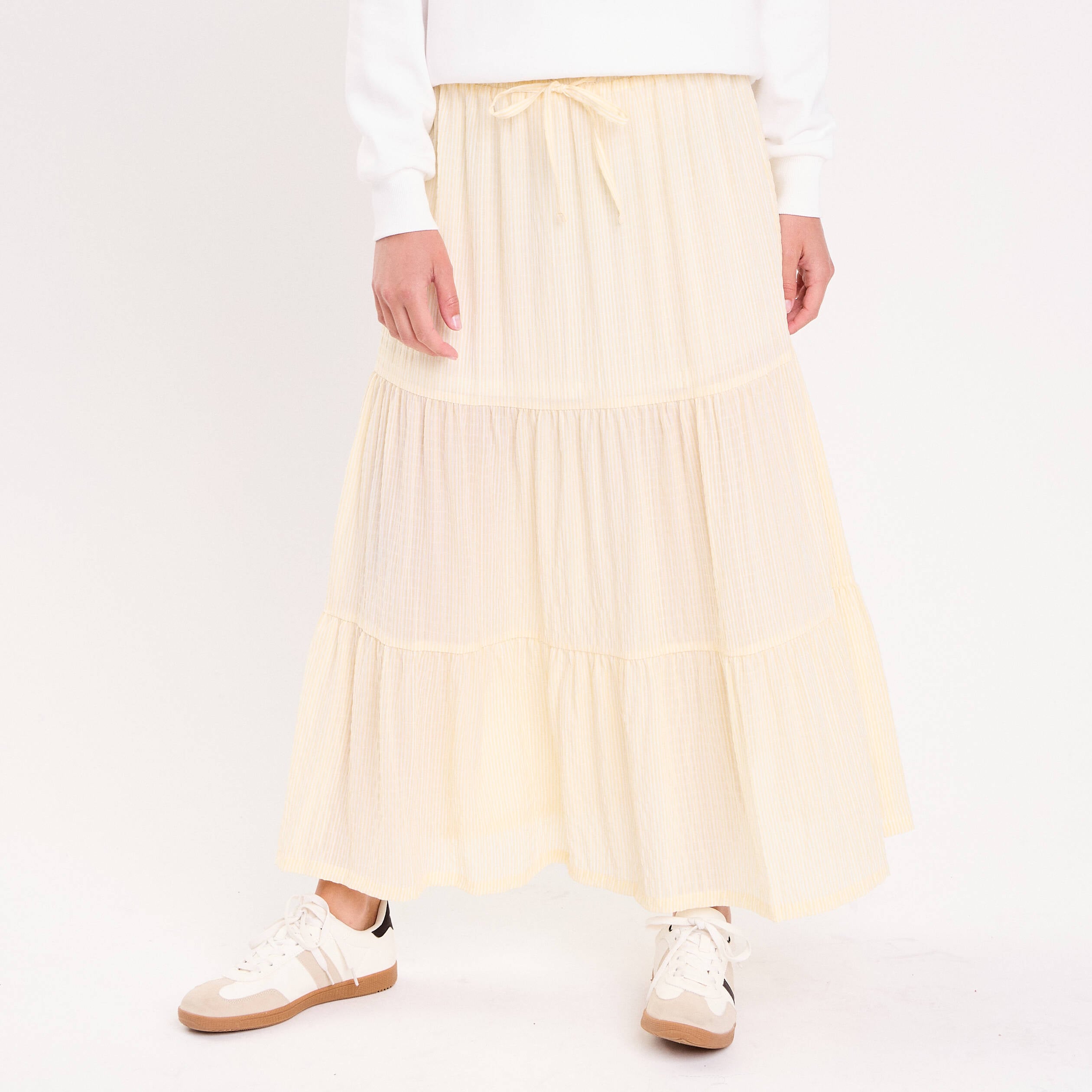 Jupe longue trap&egrave;ze jaune femme