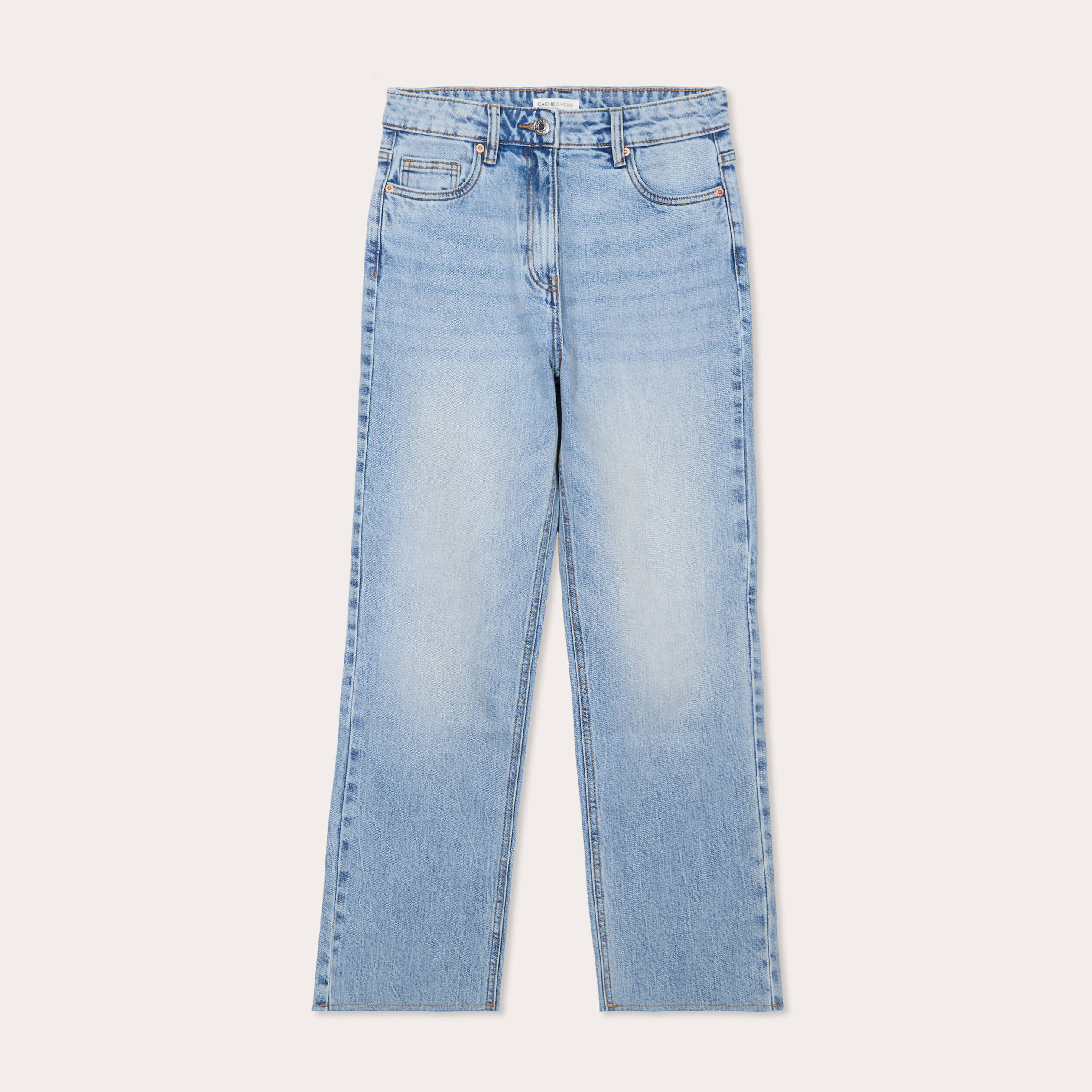 jeans droit taille haute denim double stone femme Jeans droit taille haute denim double stone femme