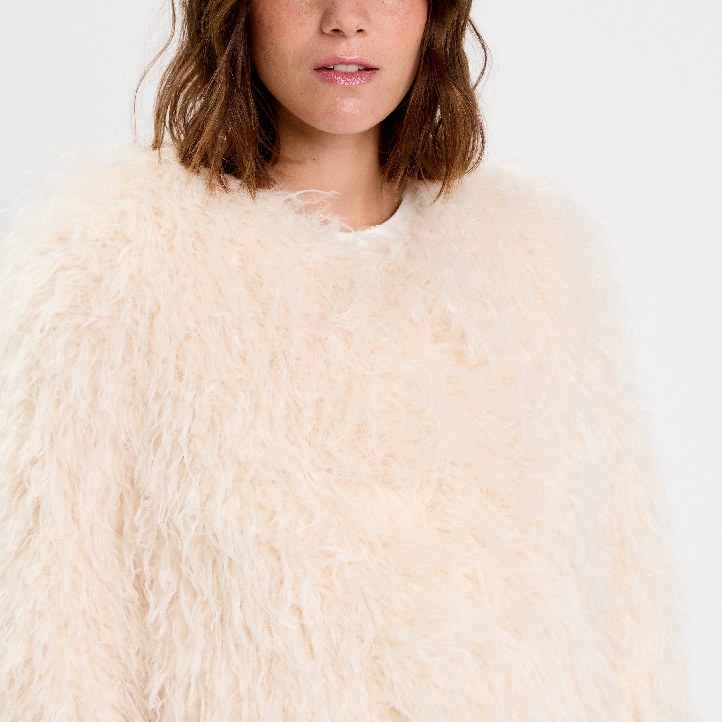 Veste fausse fourrure ecru femme
