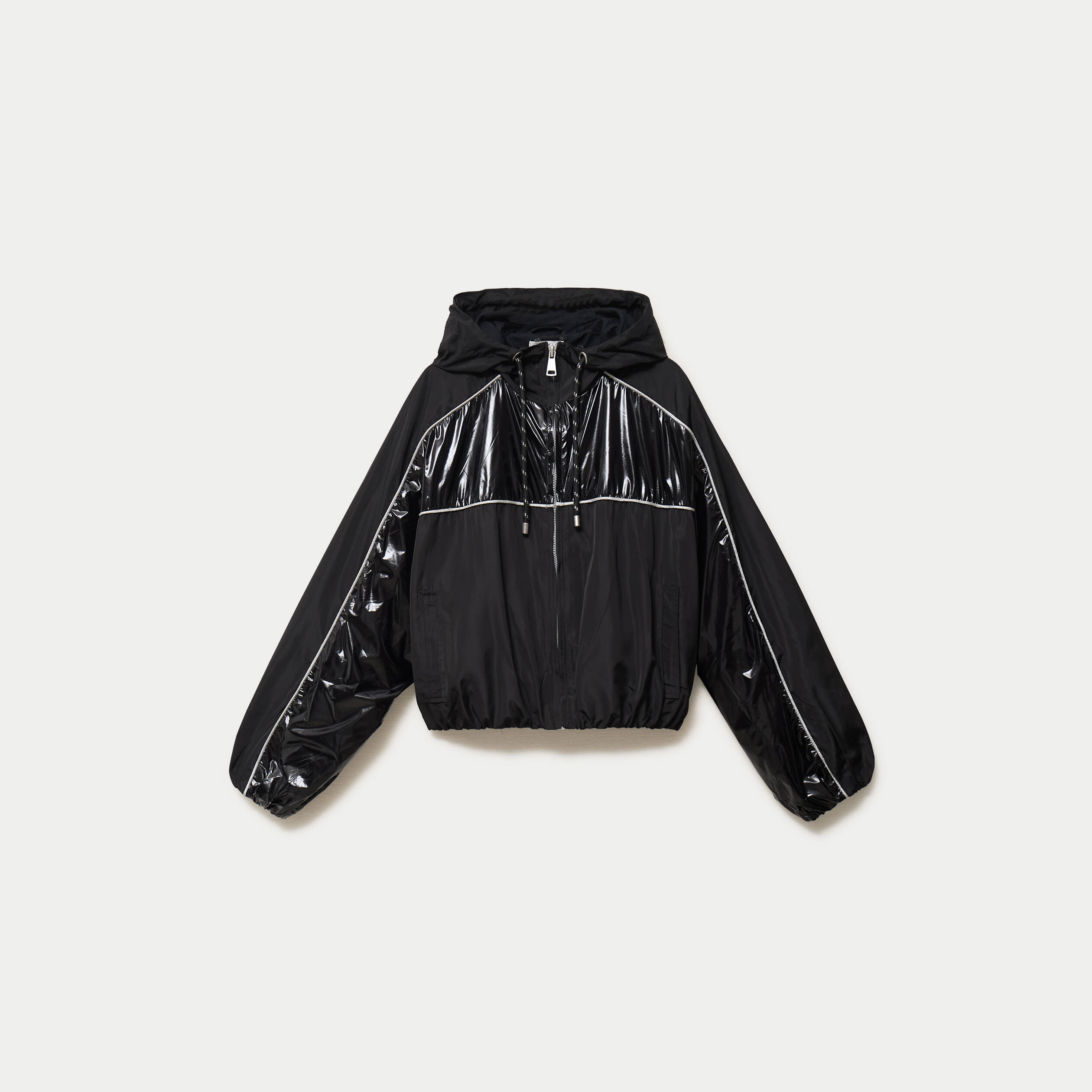 Coupe-vent oversize cropped bi-mati&egrave;re noir femme