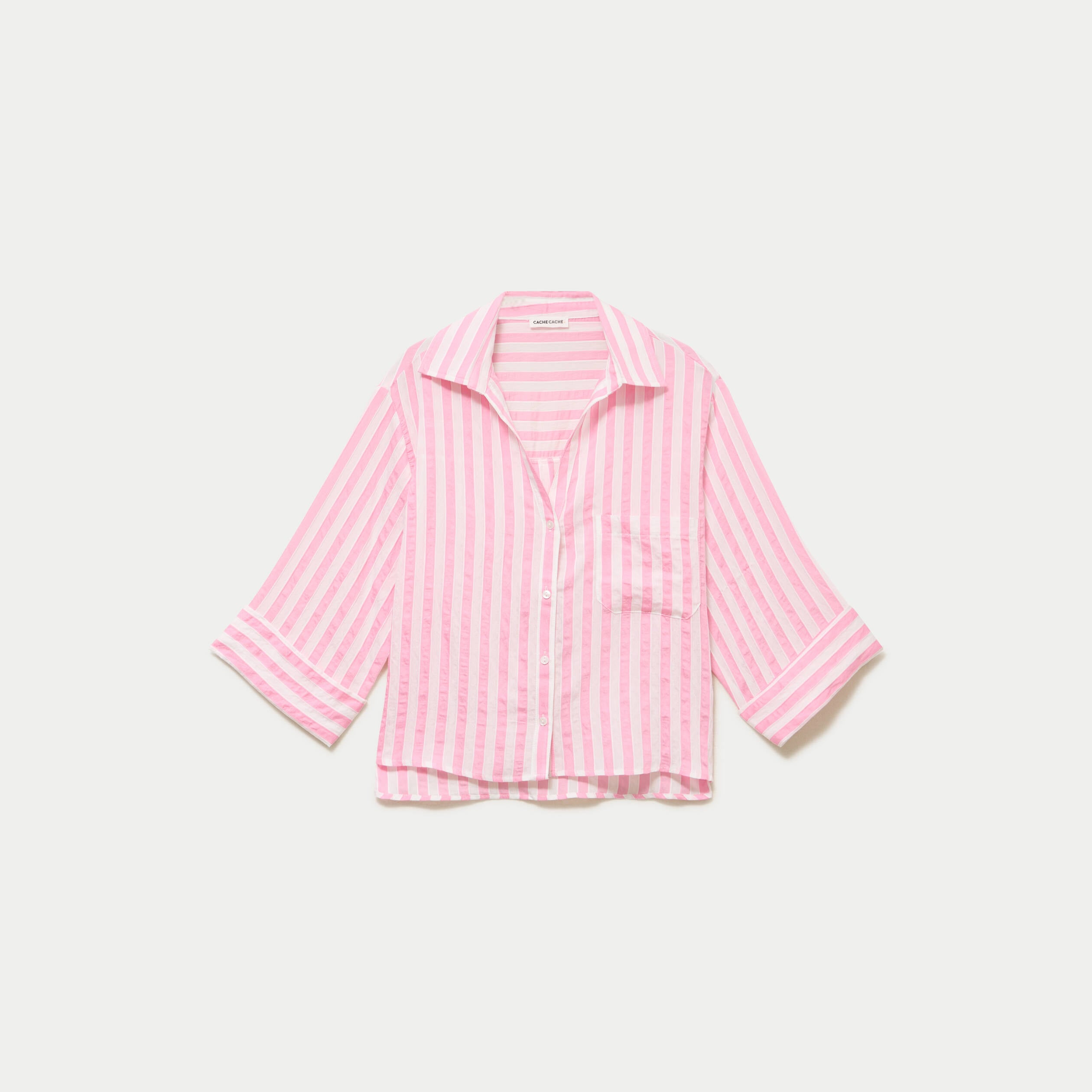 Blouse ample col tunisien manches 3/4 rose femme