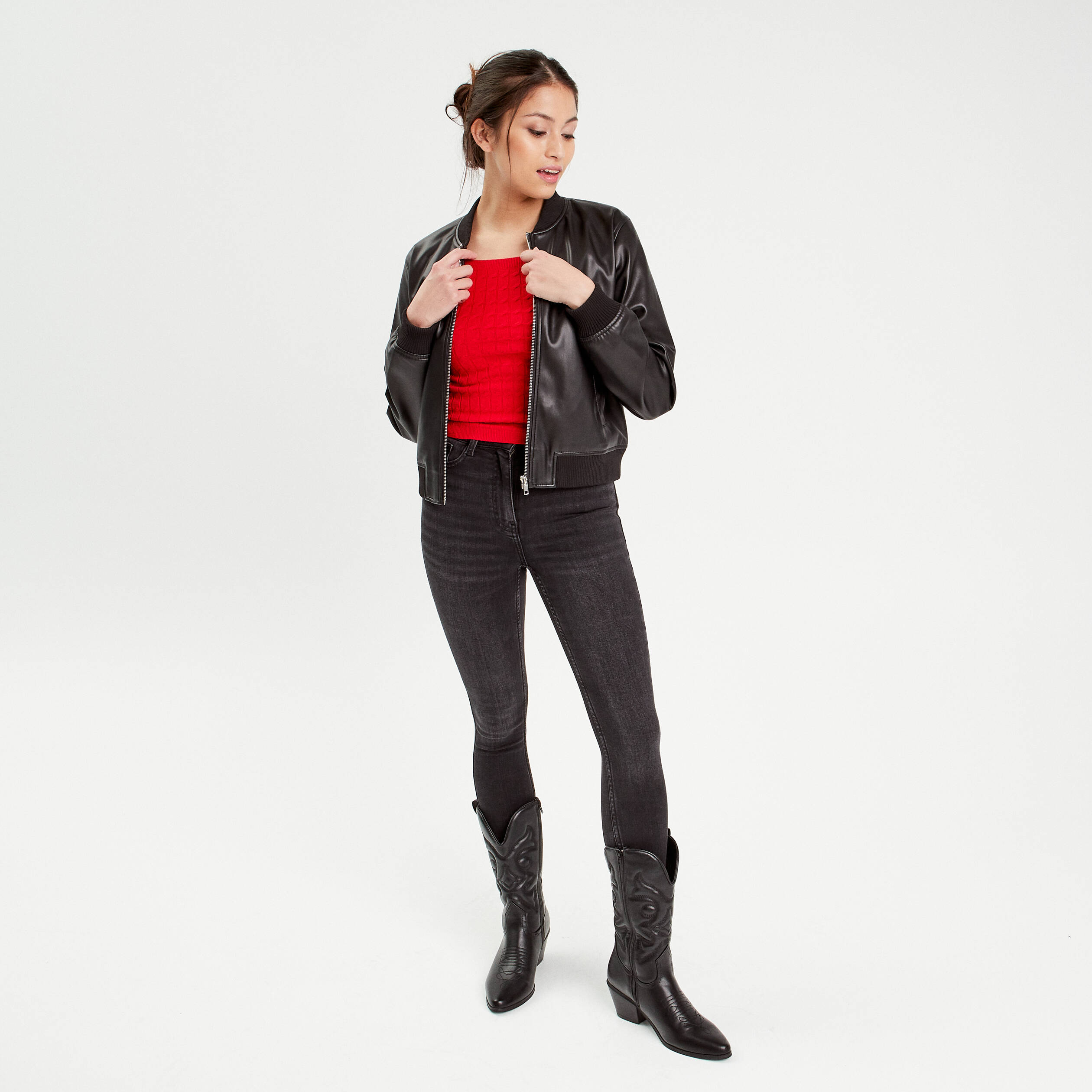 Pull noir et rouge femme best sale
