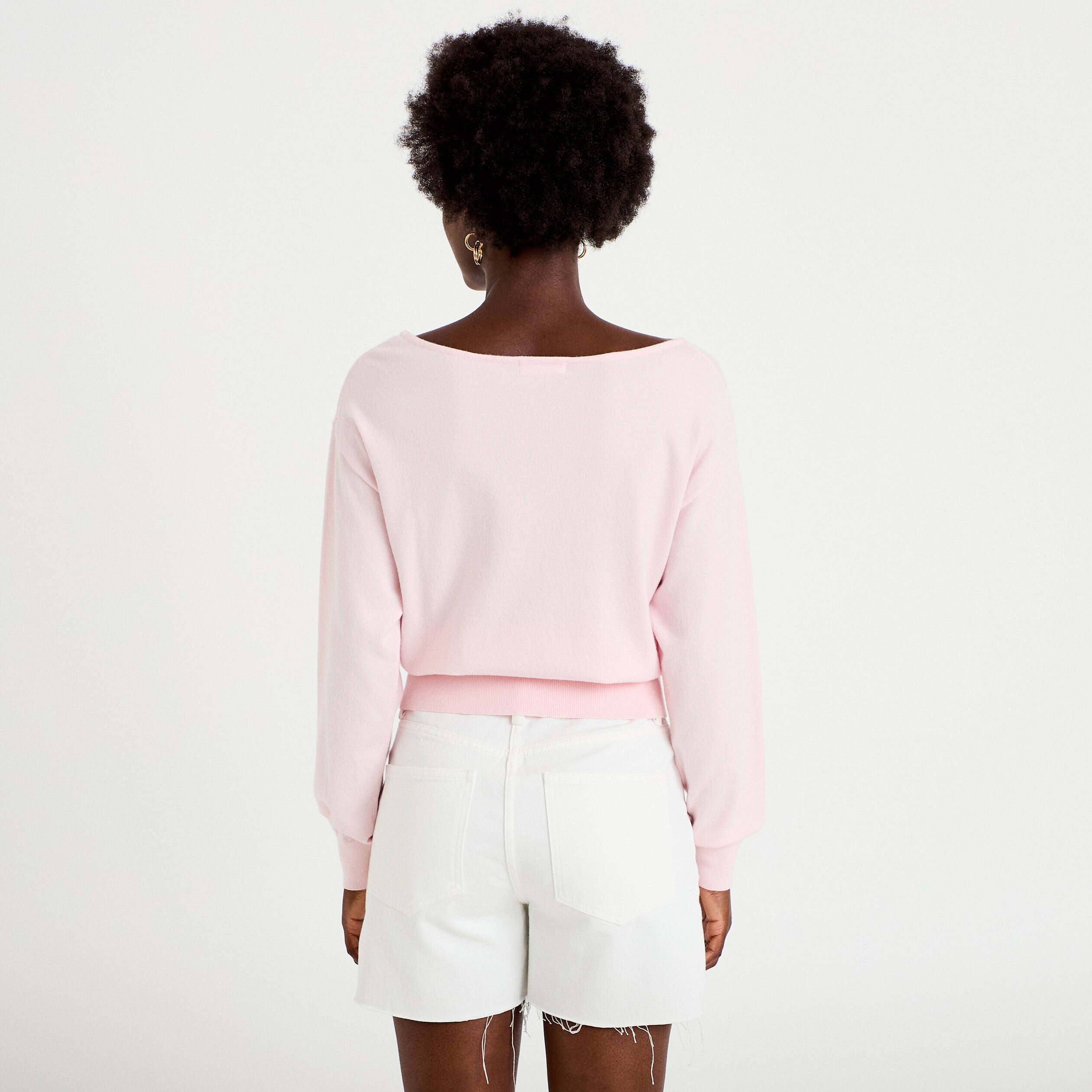 Pull ample manches longues fin rose clair femme
