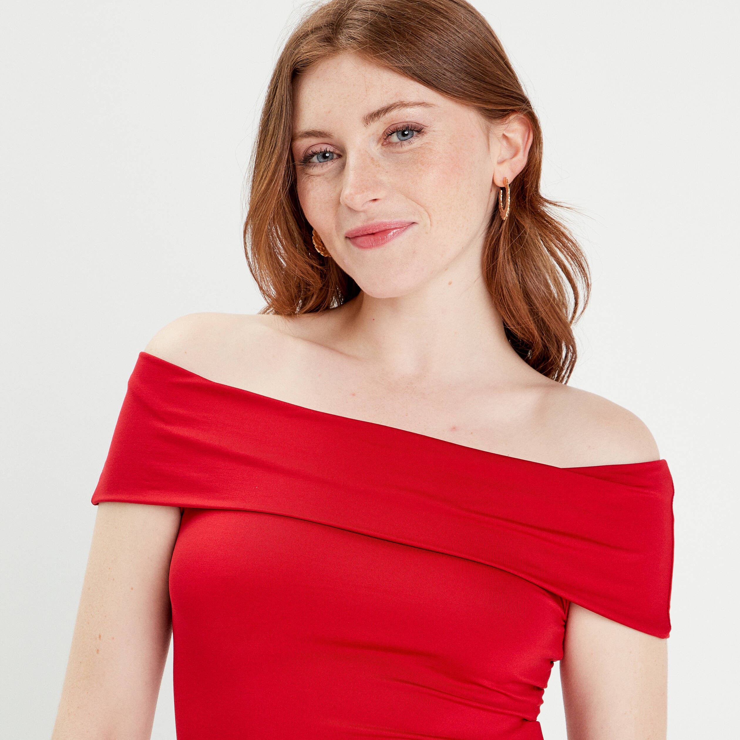 t shirt col bardot rouge femme T-shirt col bardot rouge femme