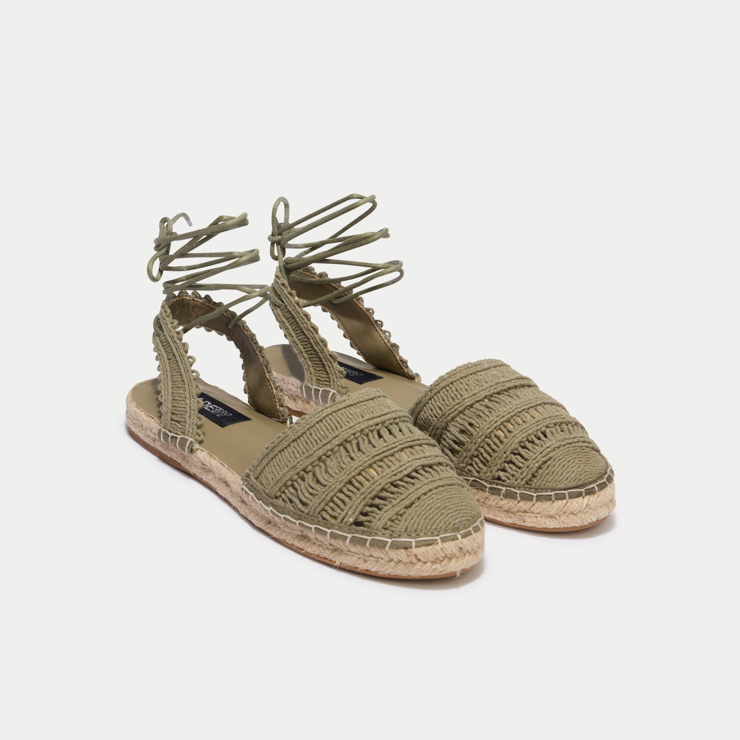 Sandales aspect chin&eacute; vert kaki femme