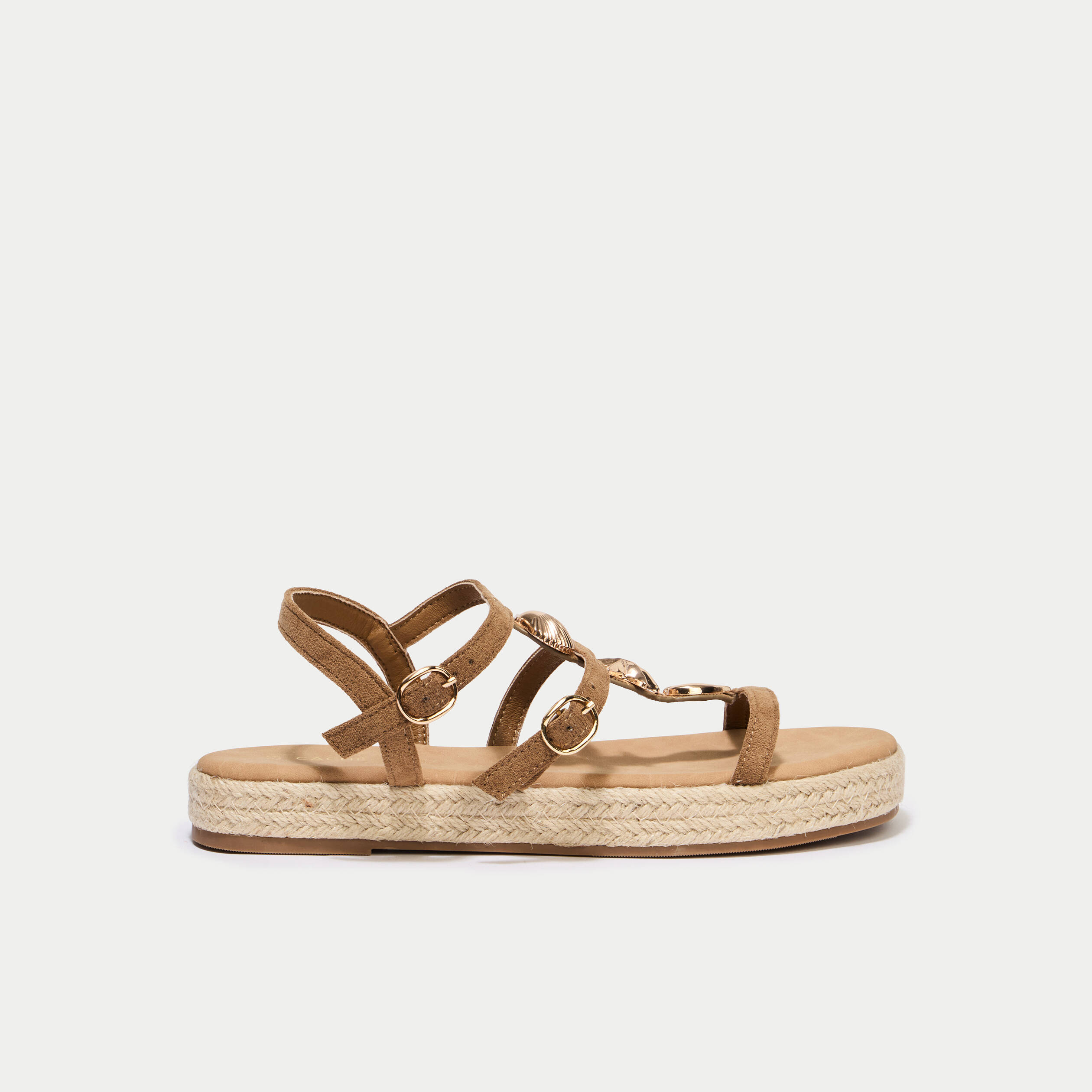 Sandales aspect daim camel femme