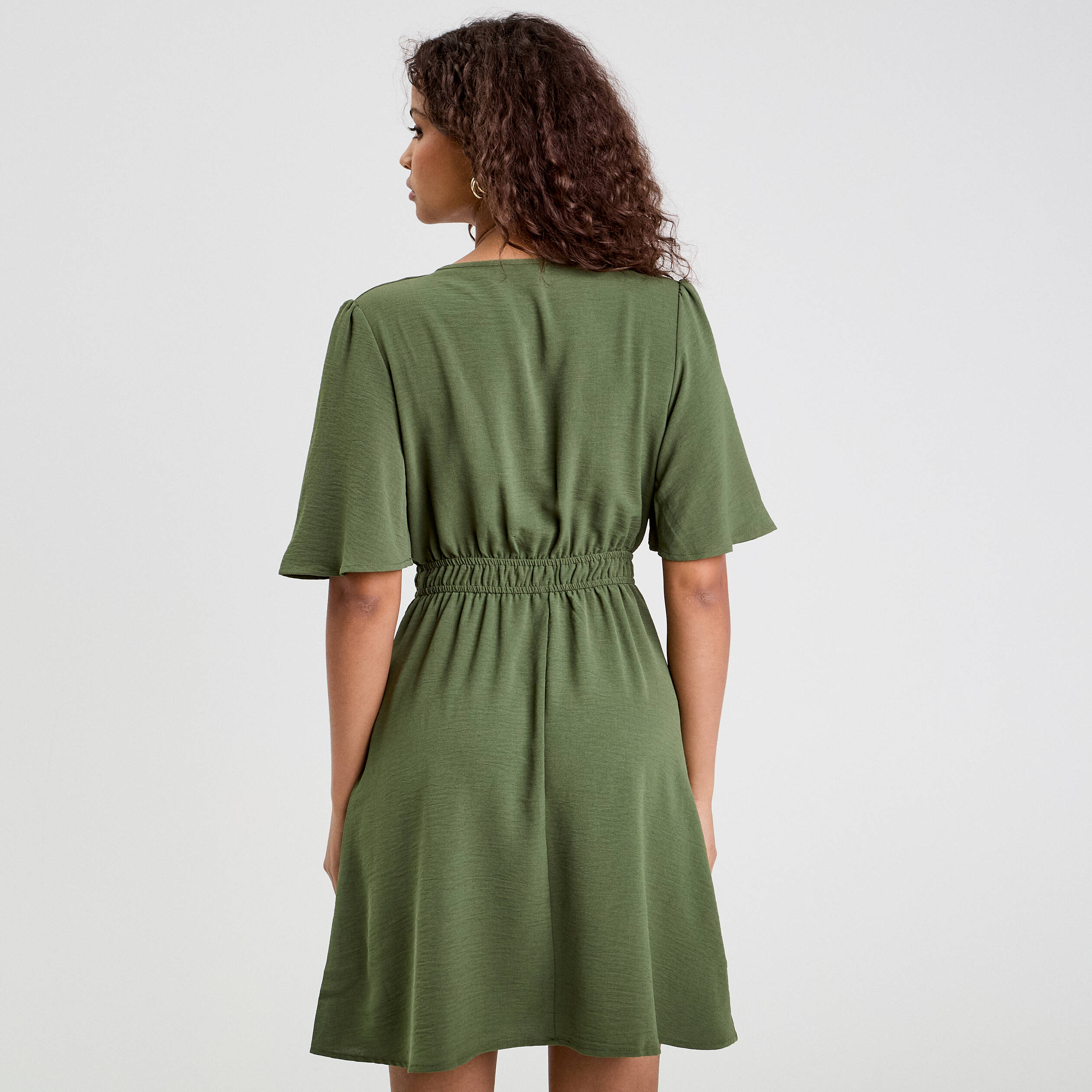 robe evasee taille elastiquee vert kaki femme Robe évasée taille élastiquée vert kaki femme
