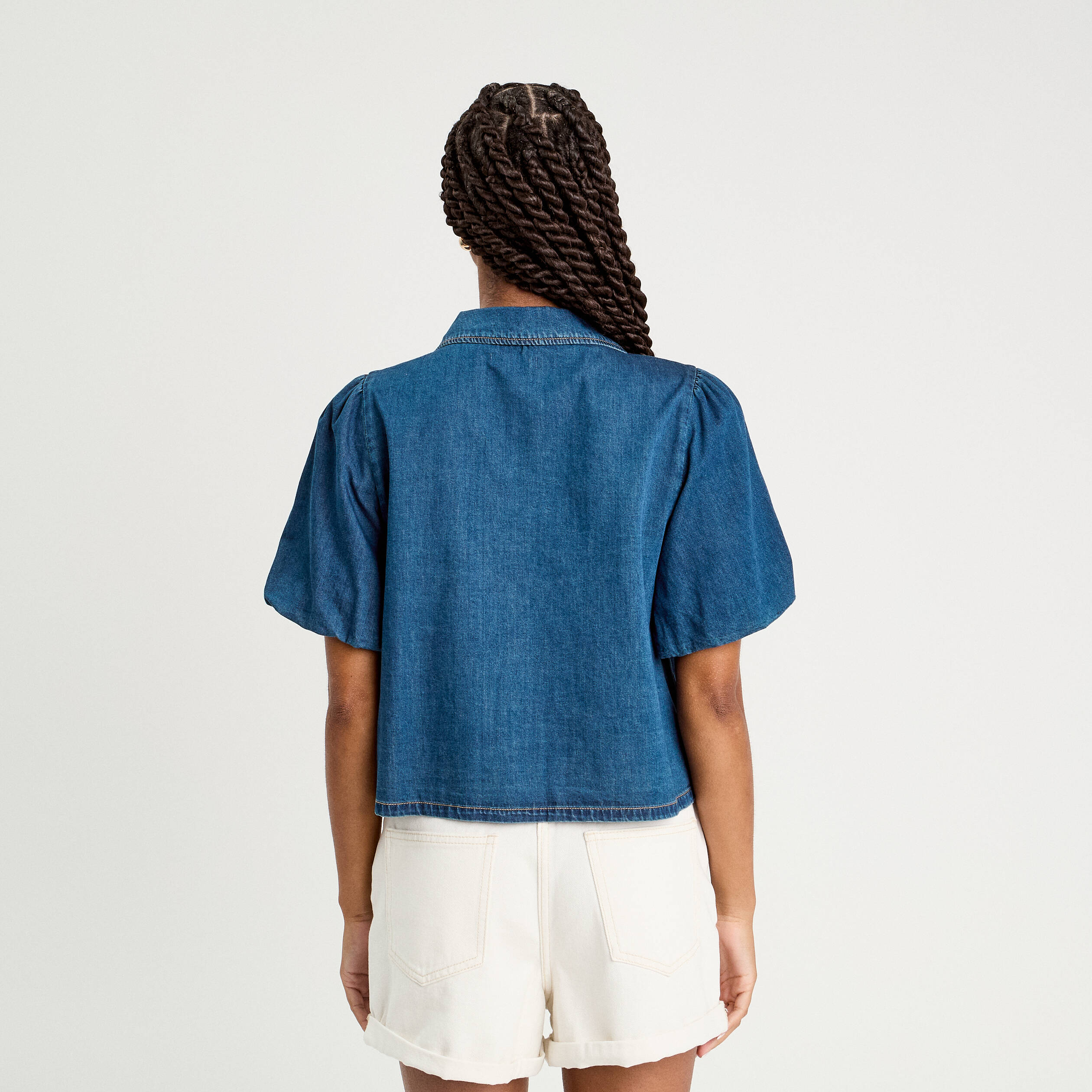 blouse manches courtes en jean denim stone femme Blouse manches courtes en jean denim stone femme
