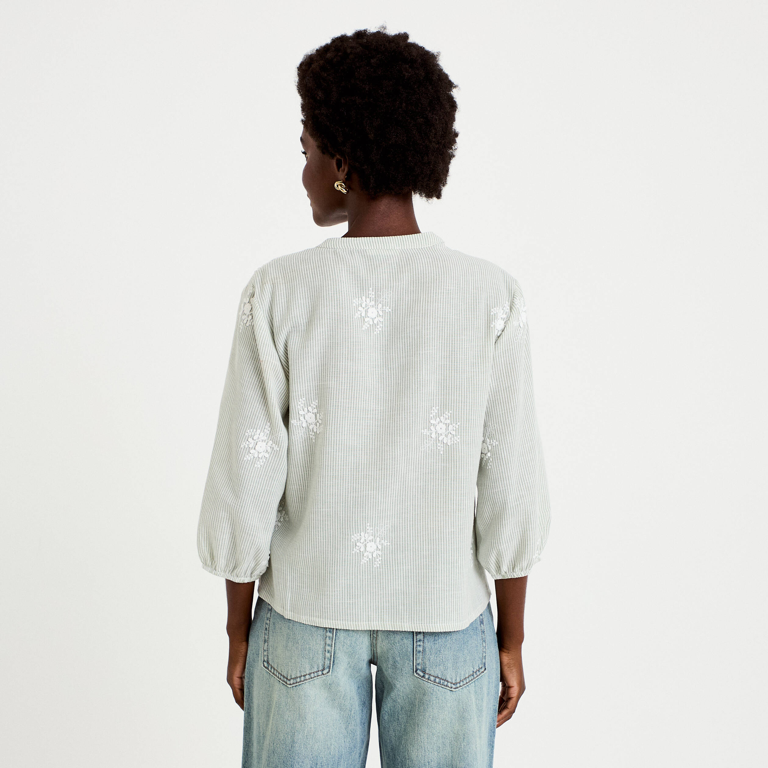 Blouse col tunisien vert kaki femme
