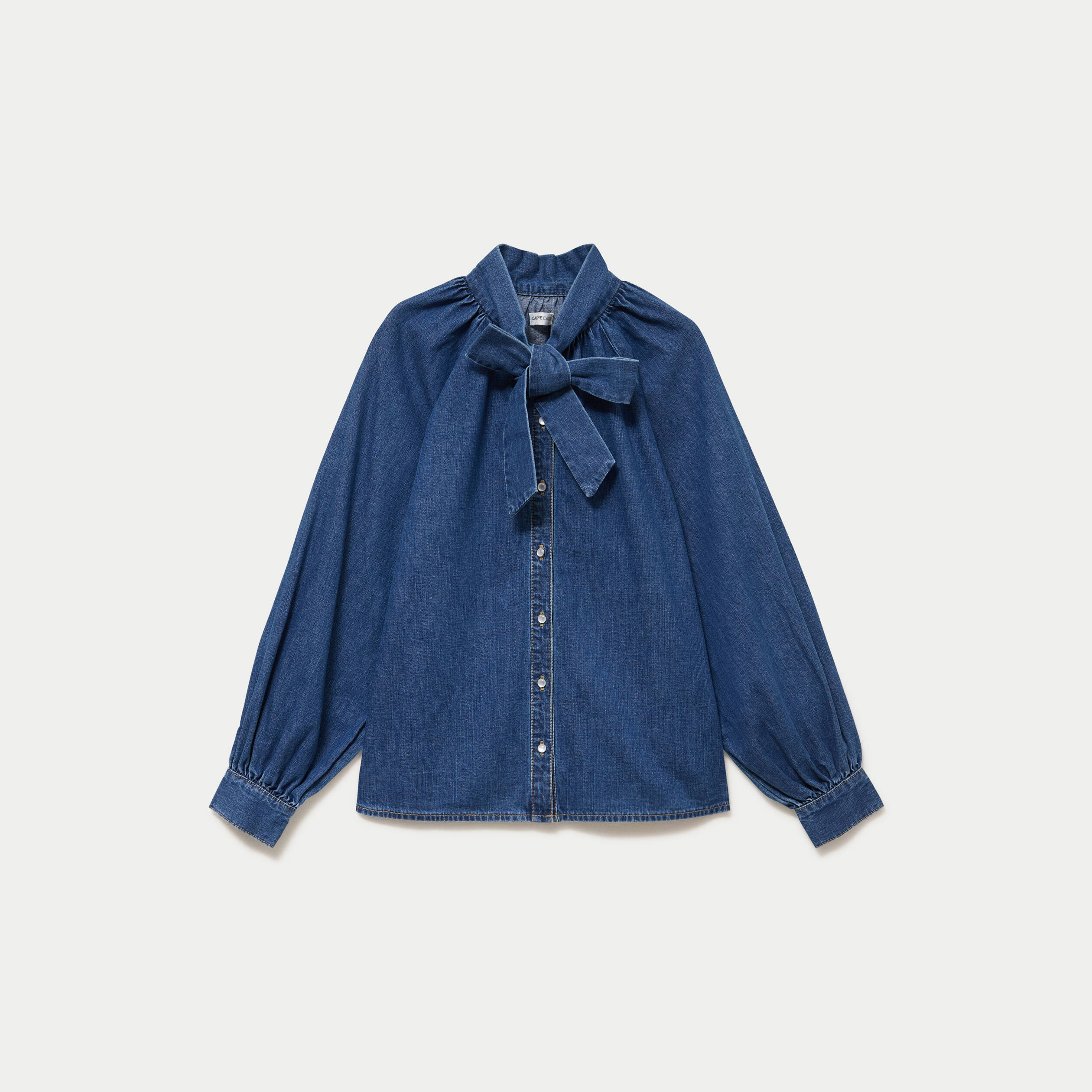 Chemise ample en jean col montant denim stone femme