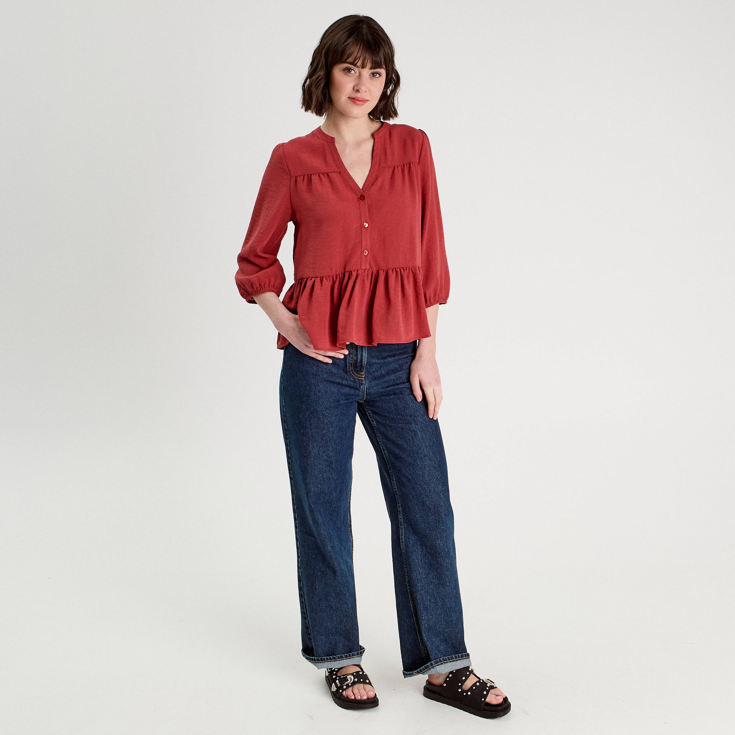 Blouse manches 3/4 vieux rose femme