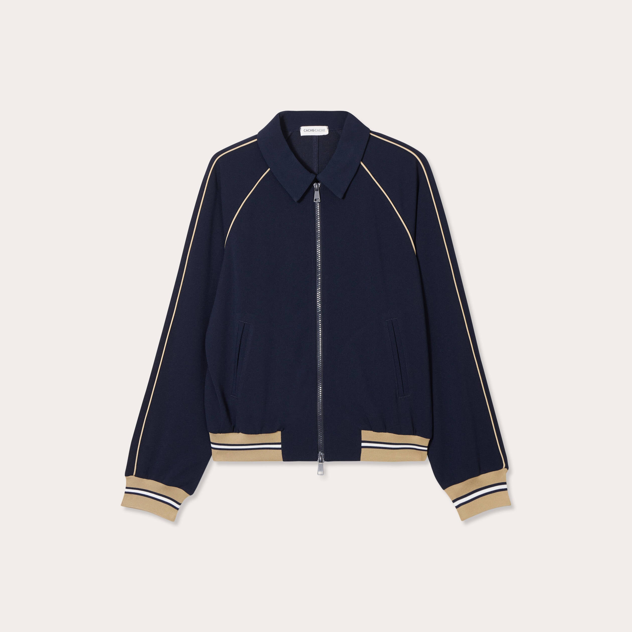 Sweat manches longues zipp&eacute; bleu marine femme