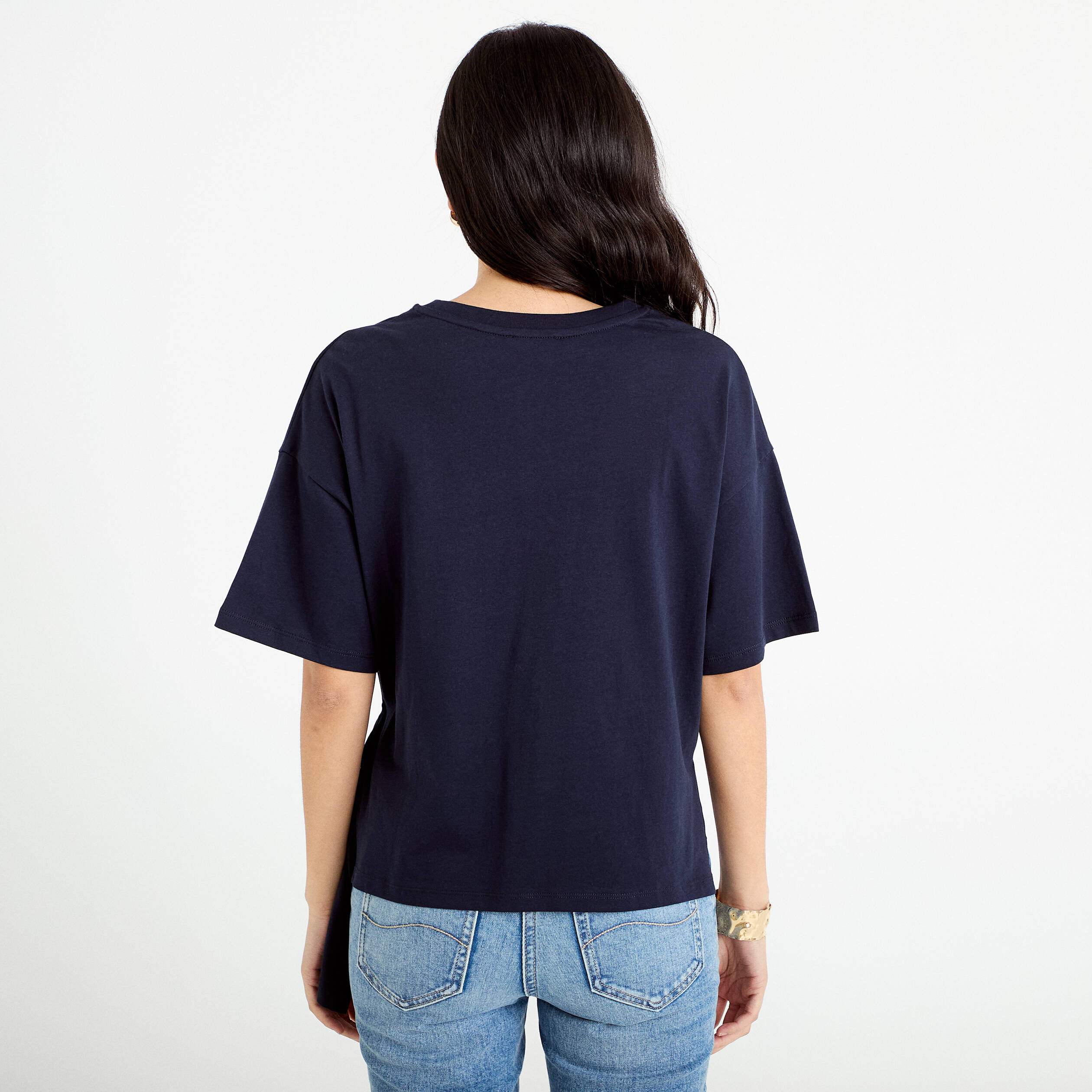 T-shirt &agrave; fronces avec bijou bleu marine femme