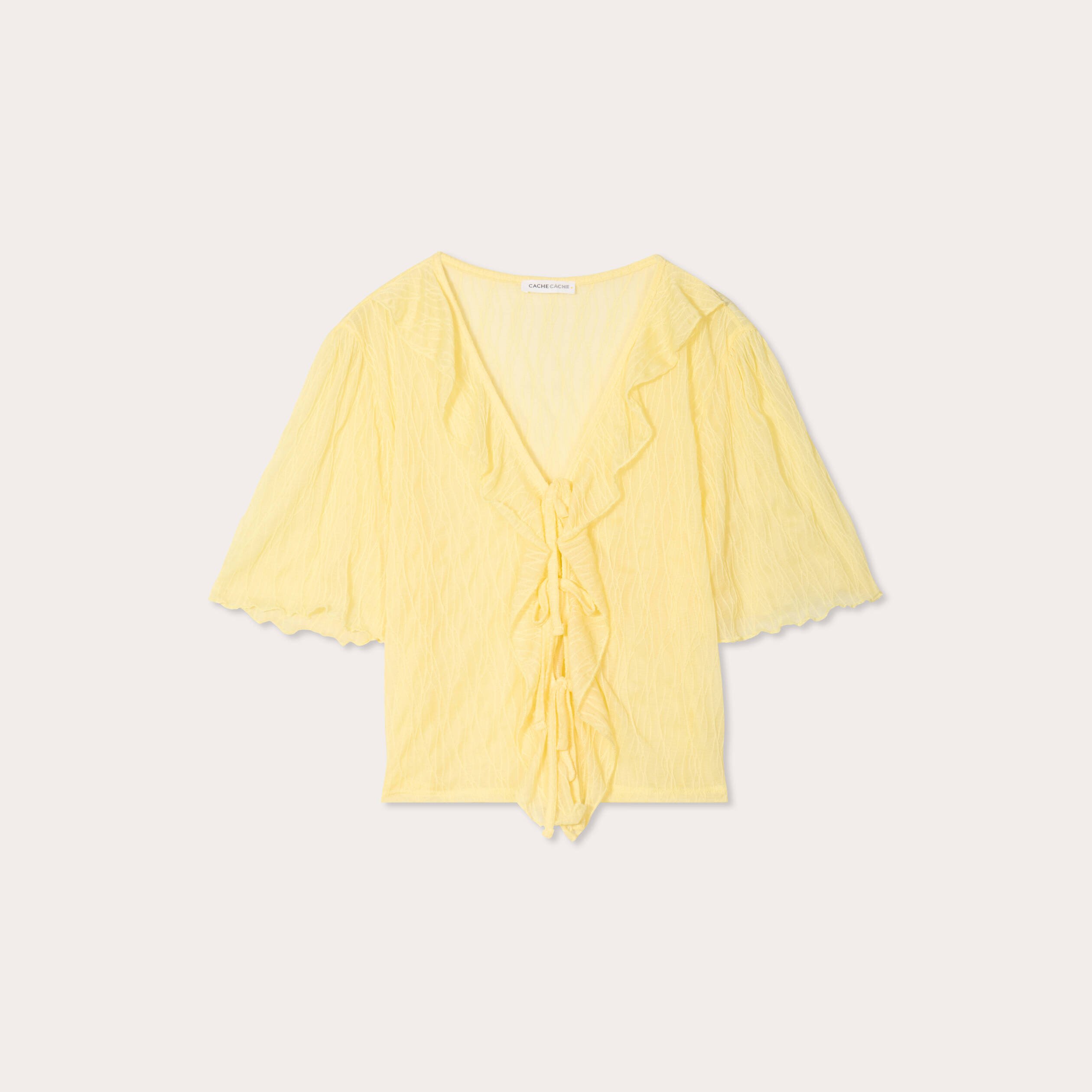 blouse nouee avec volants jaune clair femme Blouse nouée avec volants jaune clair femme