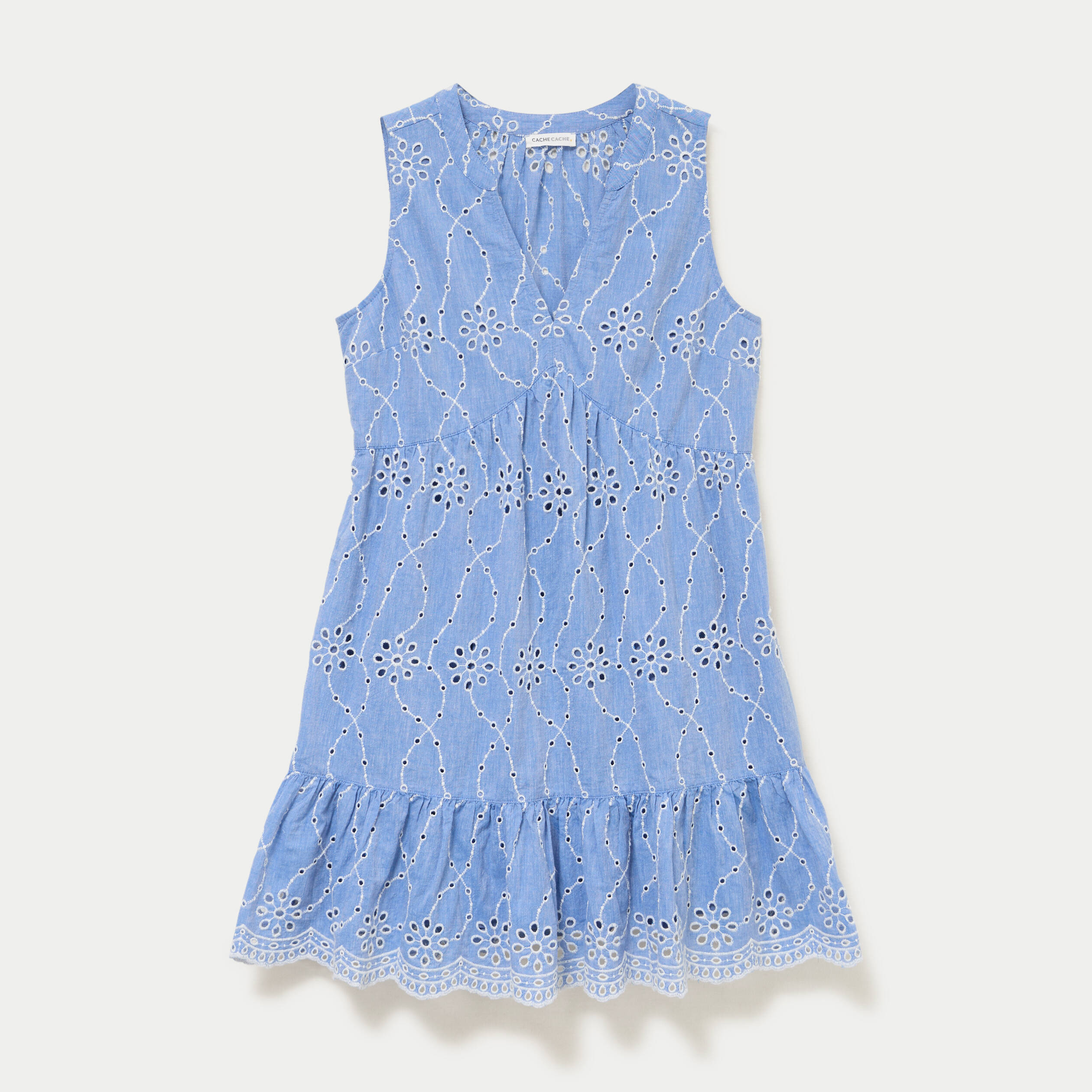 Mini Robe Bar III Bleu Royal, Coupe évasée, Décolleté V, Sans Manches – Taille S