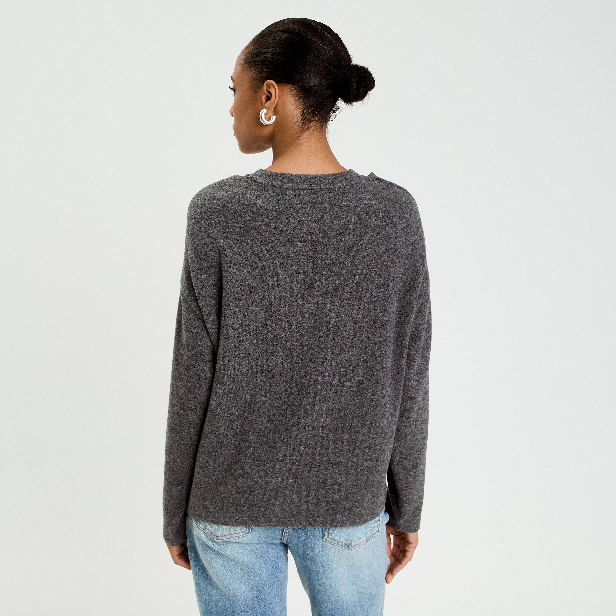 Pull effet 2-en-1 gris fonc&eacute; femme