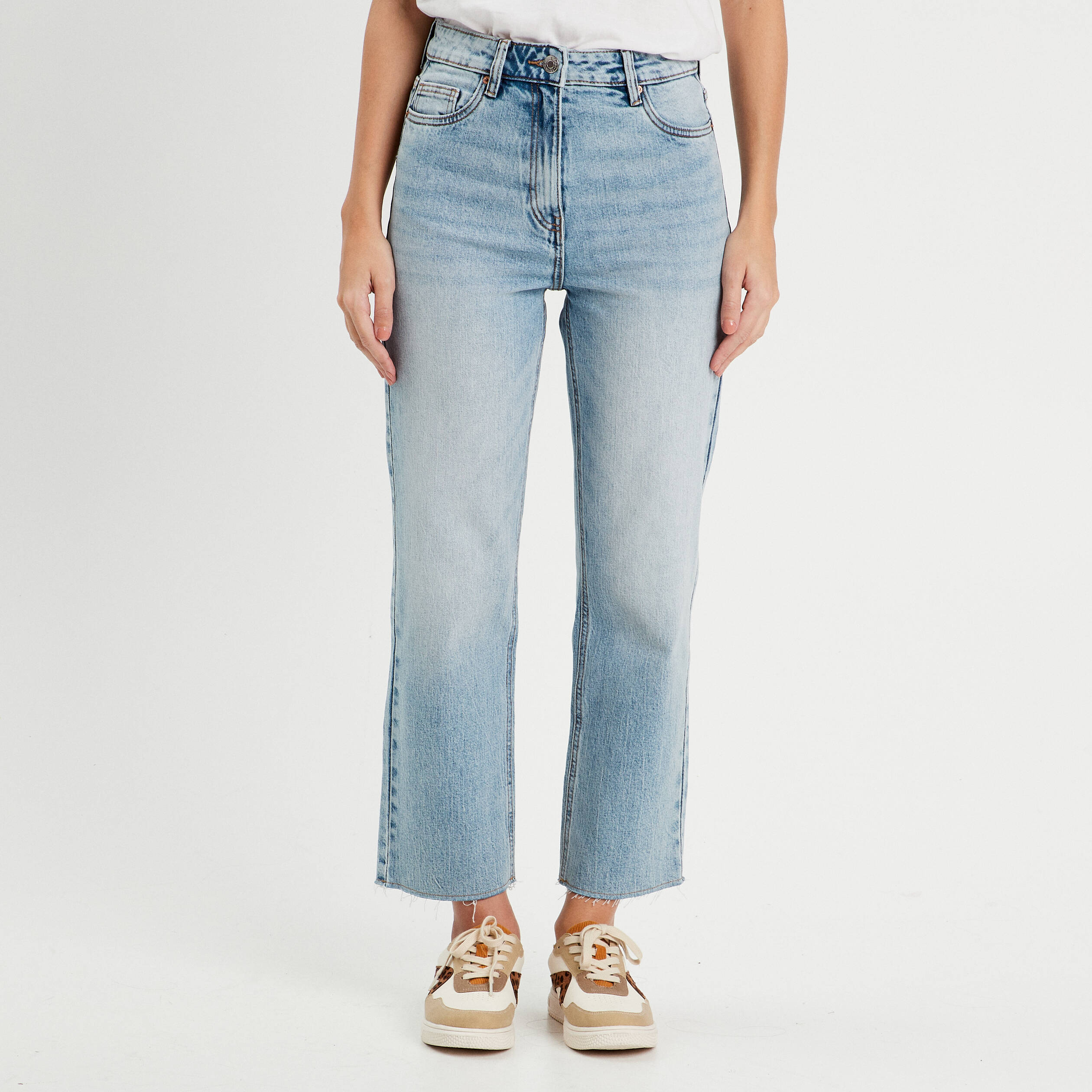 jeans droit taille haute denim double stone femme Jeans droit taille haute denim double stone femme