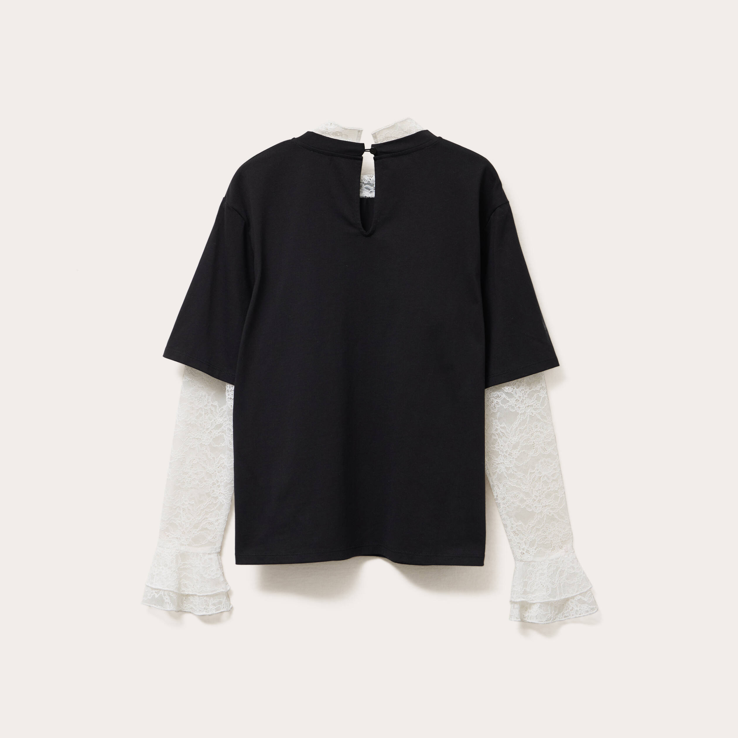 T-shirt 2-en-1 avec dentelle noir femme
