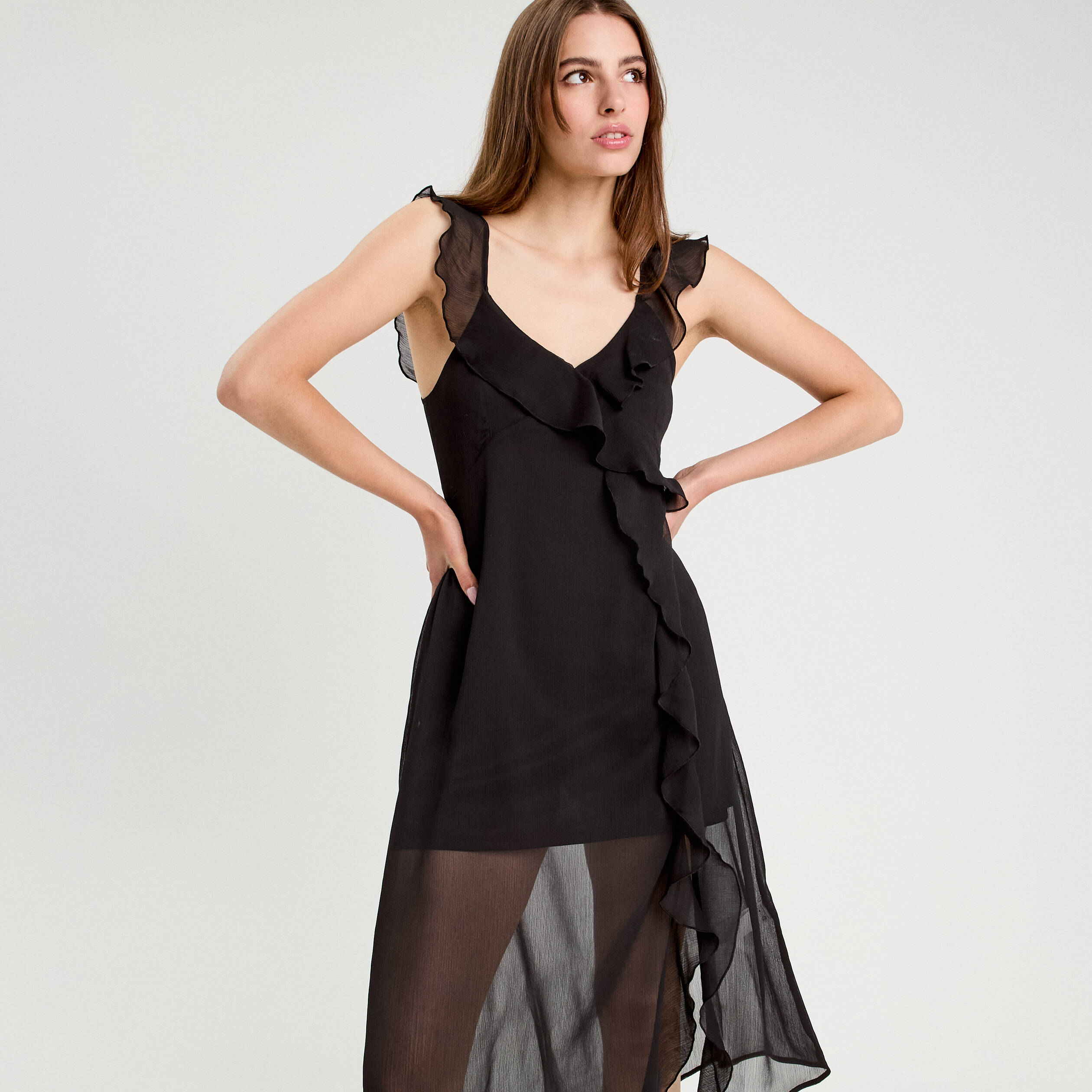 robe longue evasee volants noir femme Robe longue évasée volants noir femme
