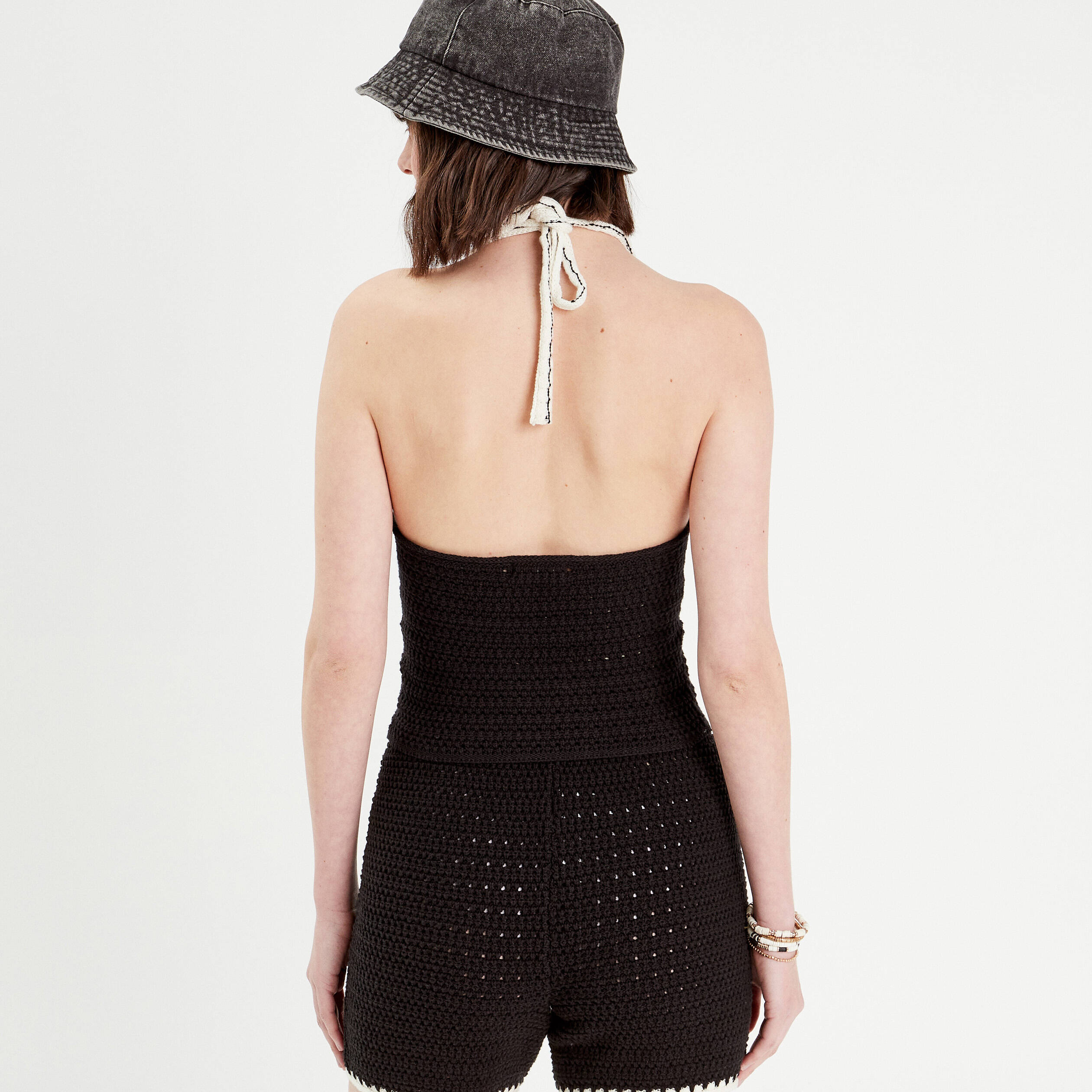 debardeur cropped crochet noir femme Débardeur cropped crochet noir femme