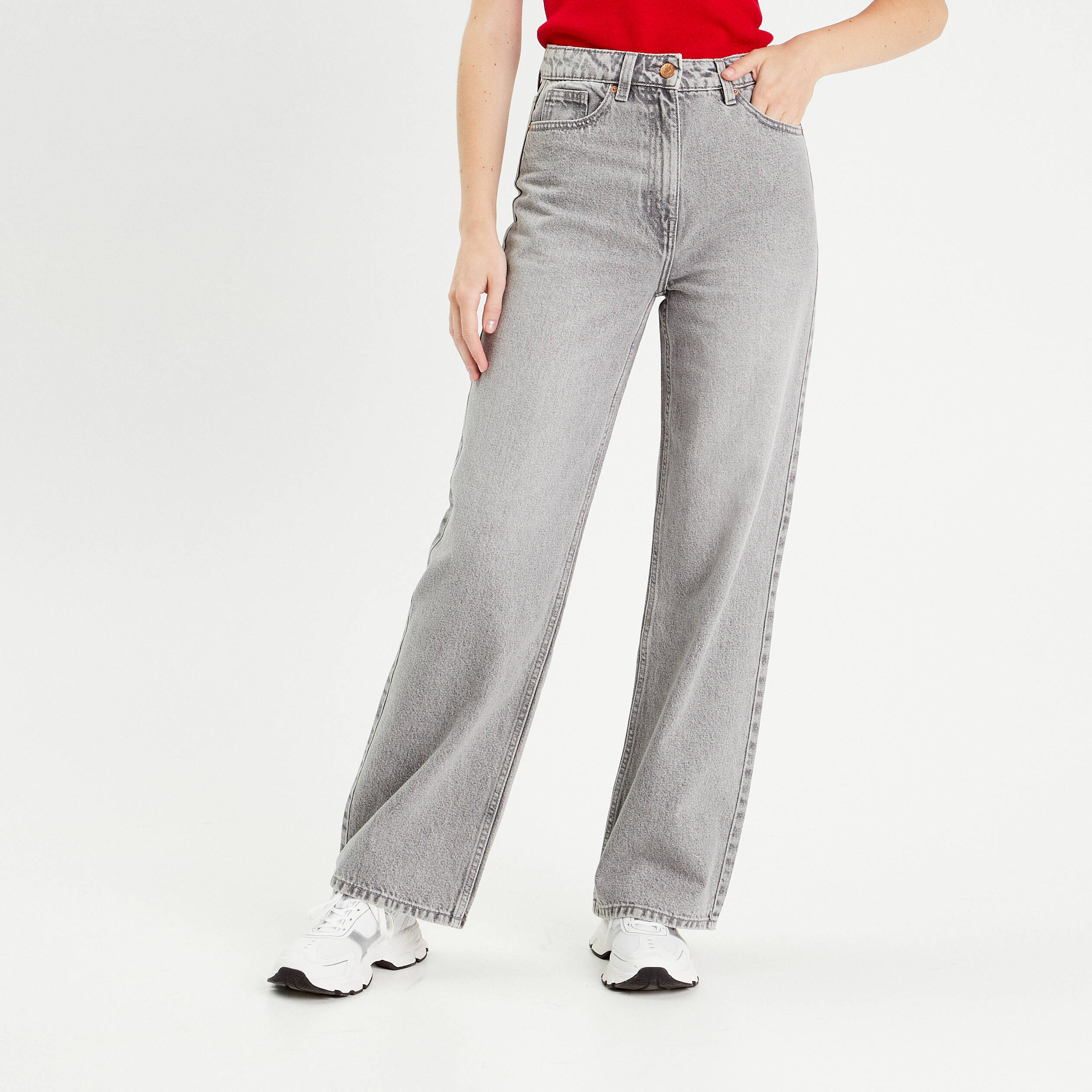 Pantalon Jean Gris Femme Large Manteau Look Jean Gris Clair Femme