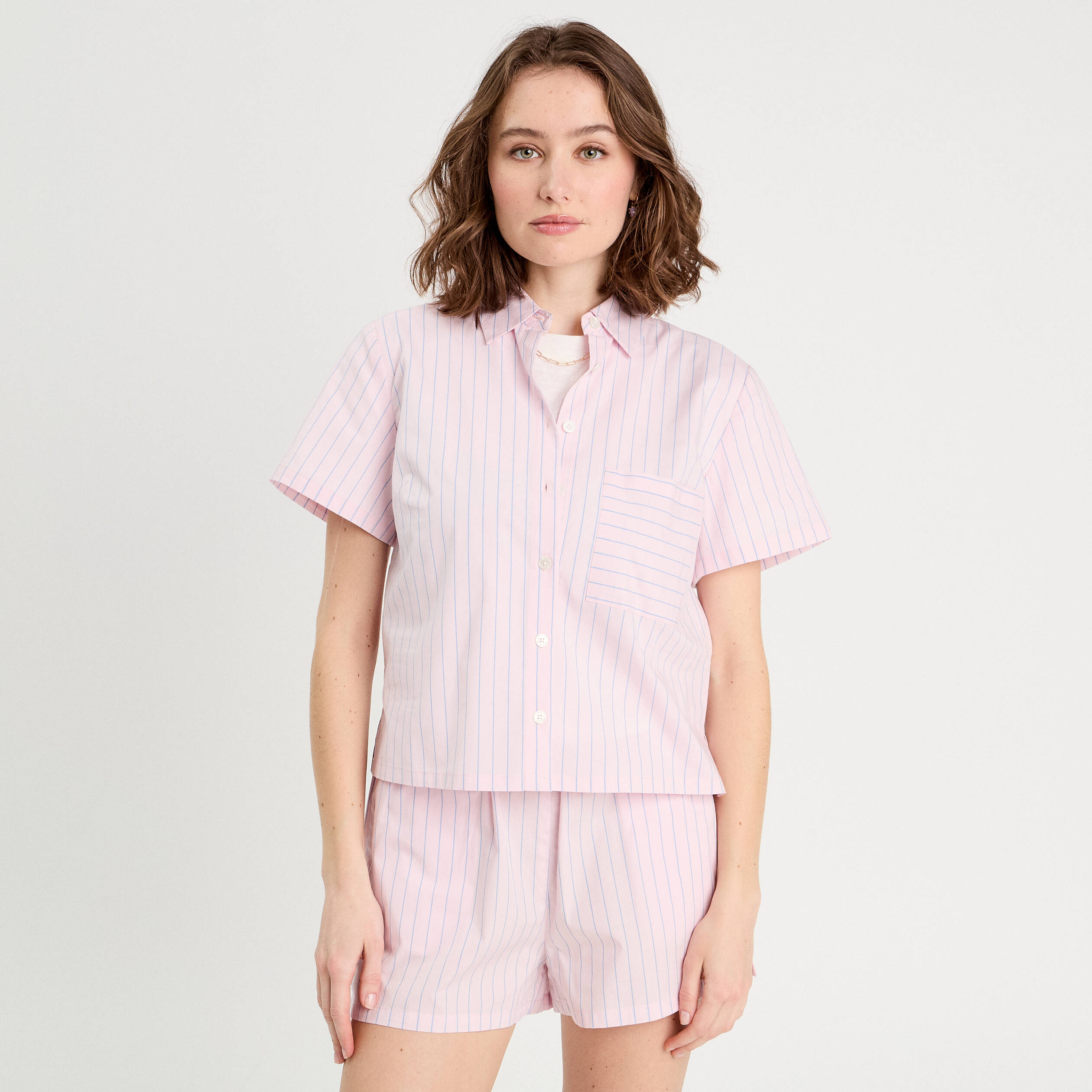 Chemise manches courtes rose clair femme