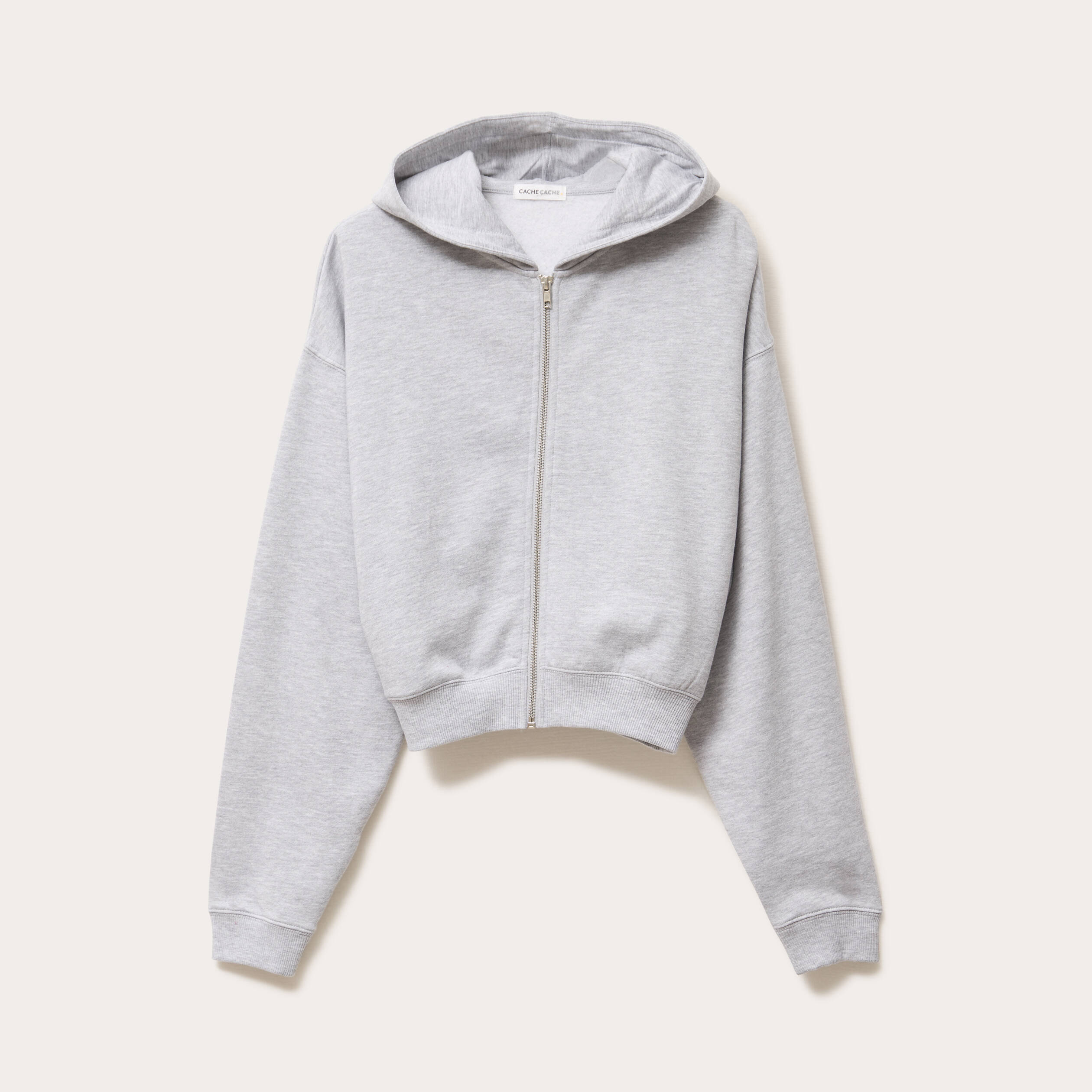 Sweat zippé à capuche gris clair femme Vibs