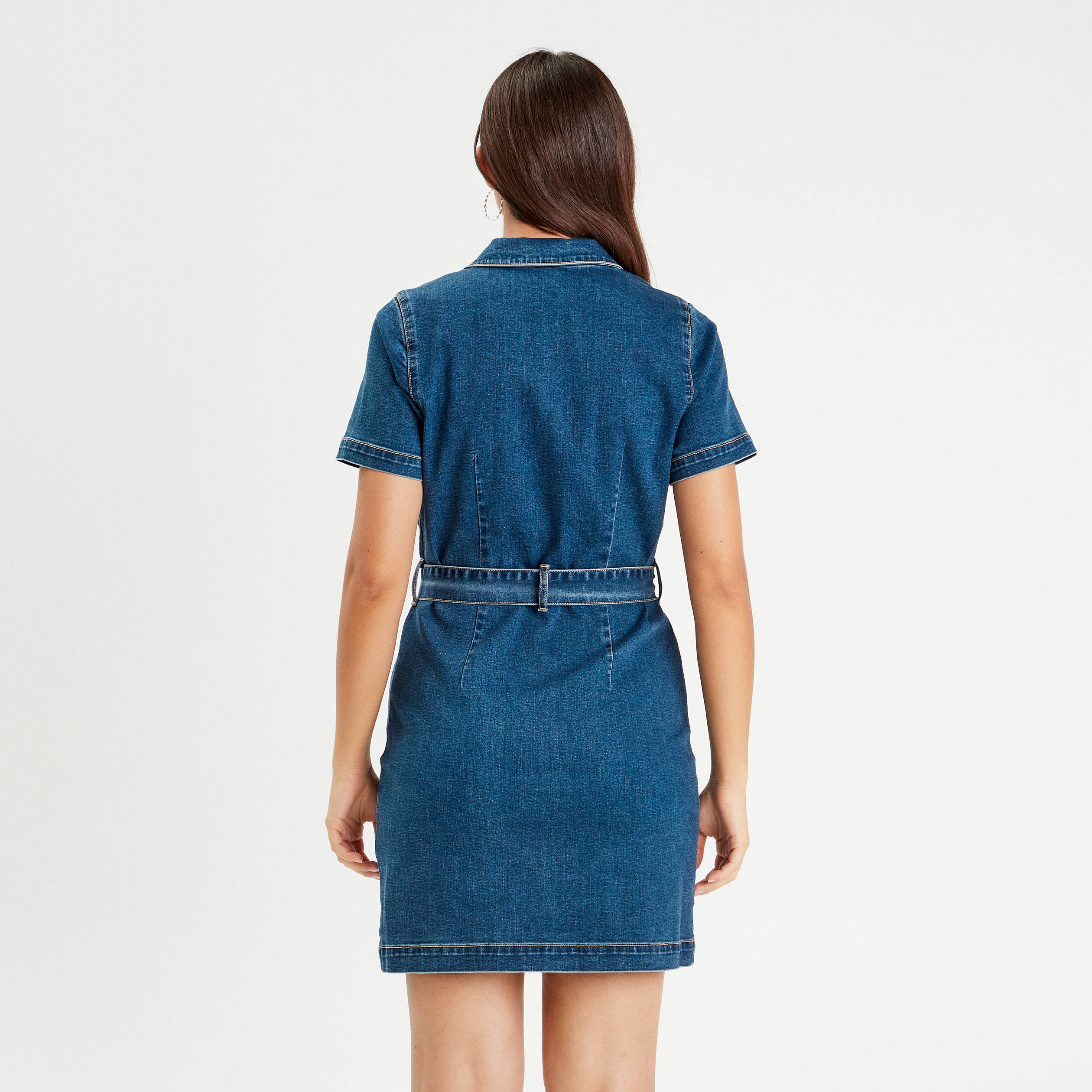 Robe droite en jean zipp&eacute;e denim stone femme