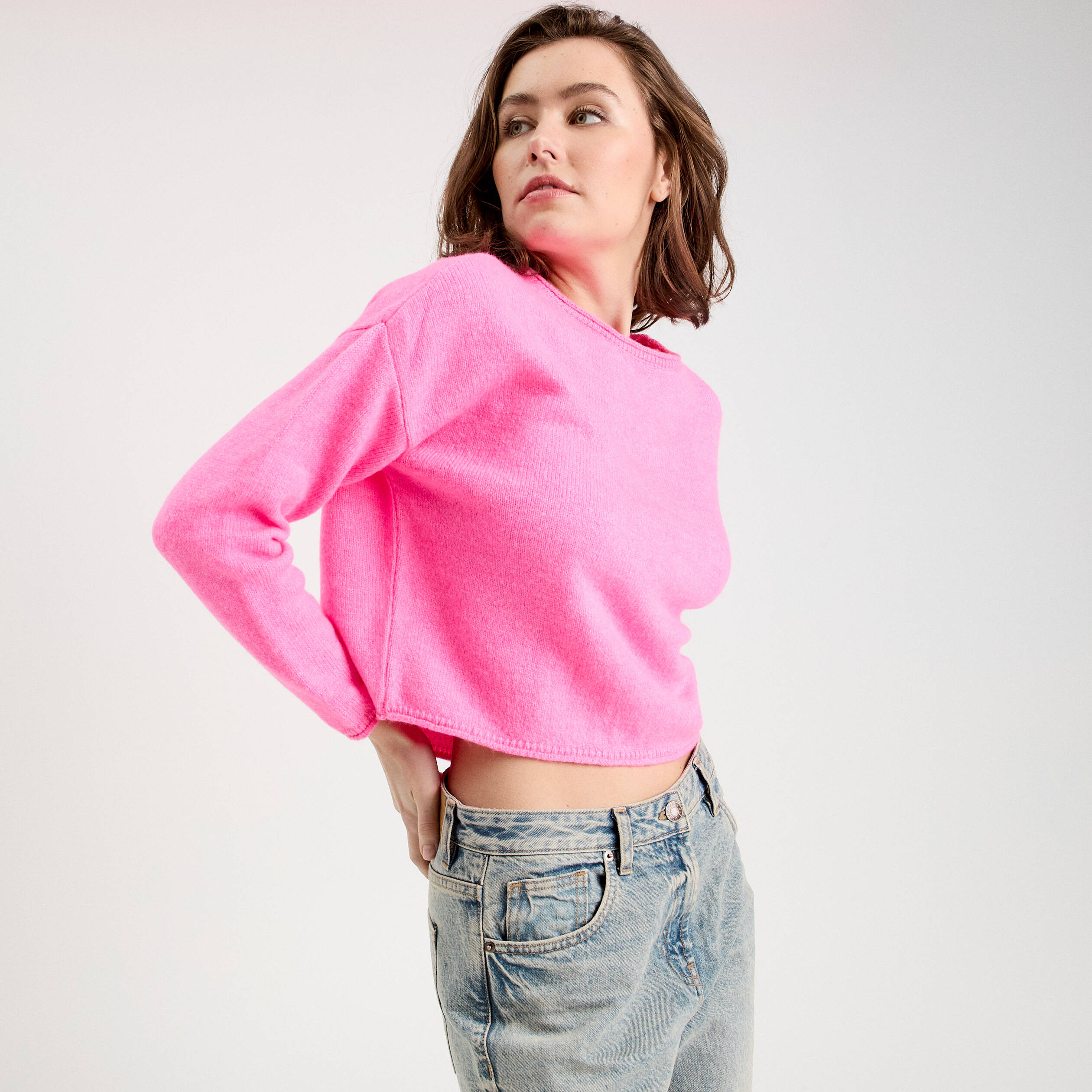 Pull manches longues rose femme