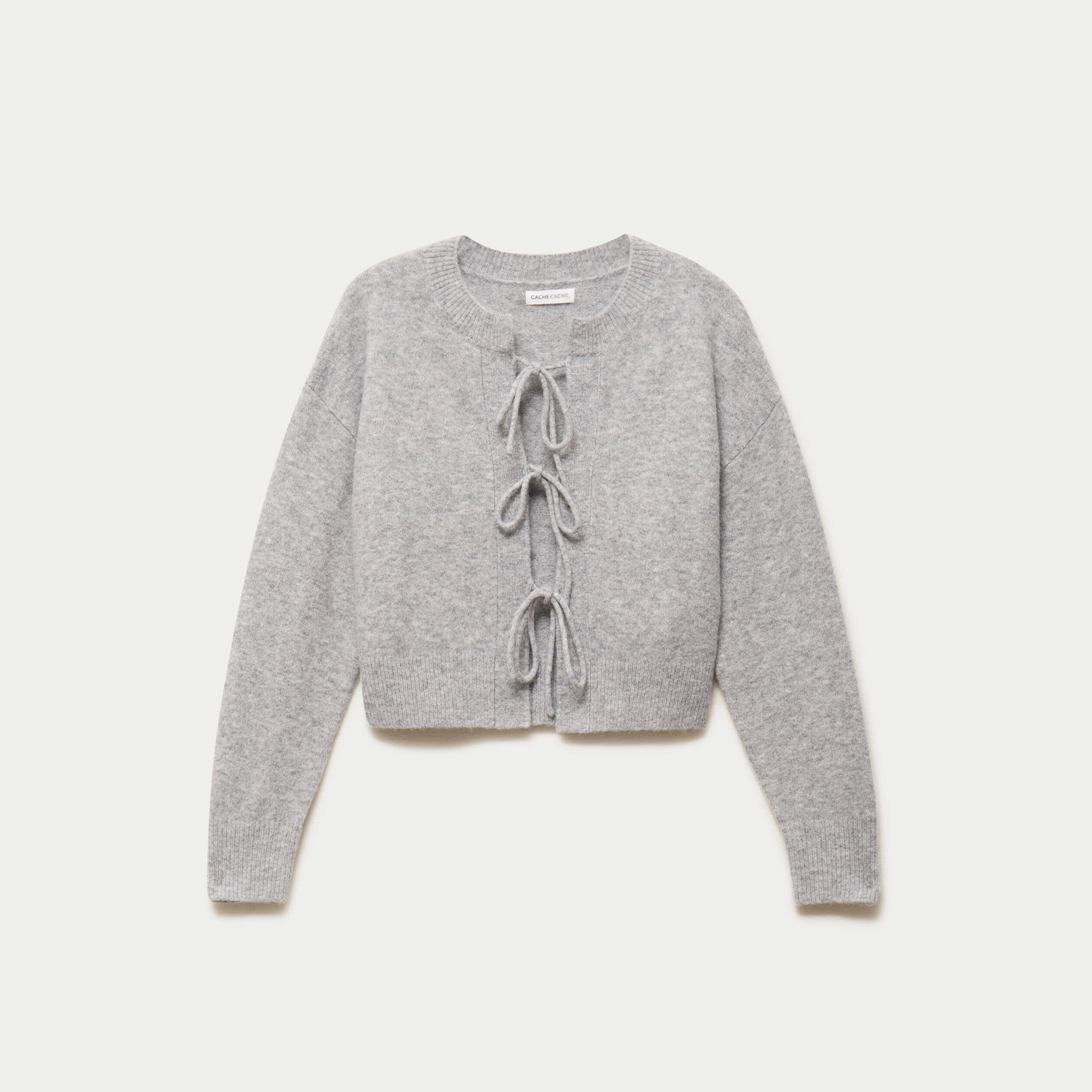 Gilet court nou&eacute; gris clair femme